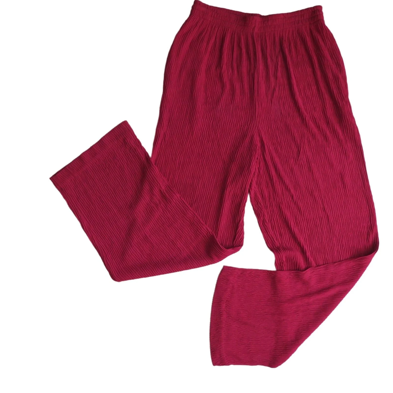 Vintage Straight Leg Pants M Red Elastic Waist Pockets Crinkled by Neiman Marcus - Image 2