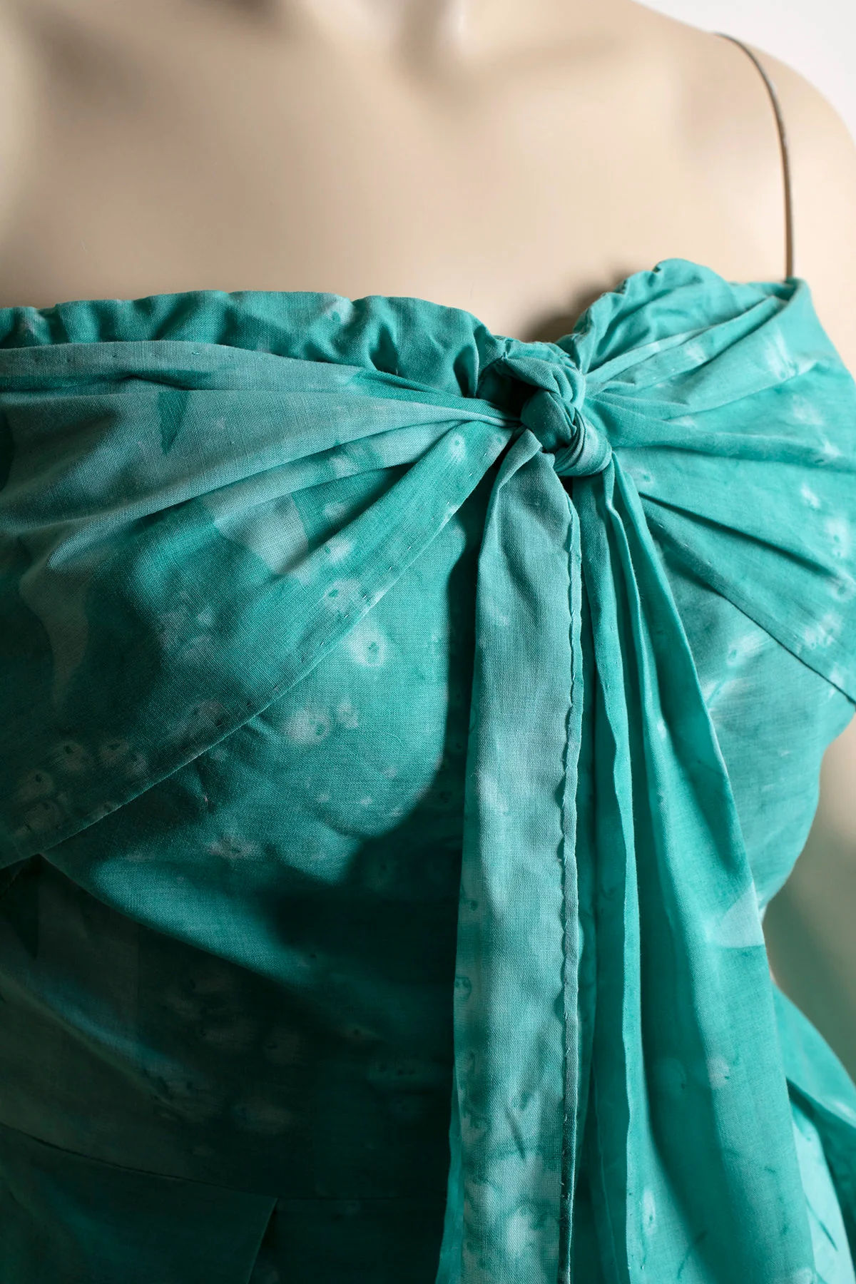 Vintage Strapless Summer Teal Green Tropical Leaf Print Sundress 70s 80s - Image 5