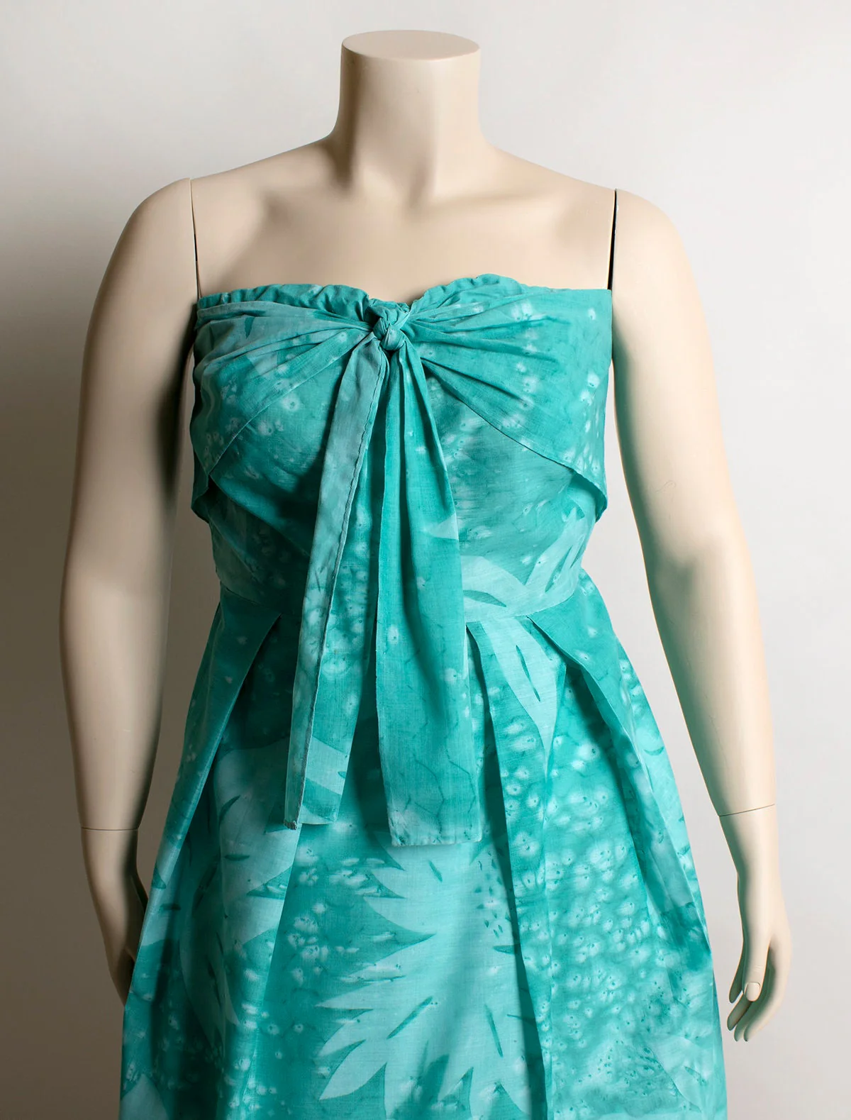 Vintage Strapless Summer Teal Green Tropical Leaf Print Sundress 70s 80s - Image 7