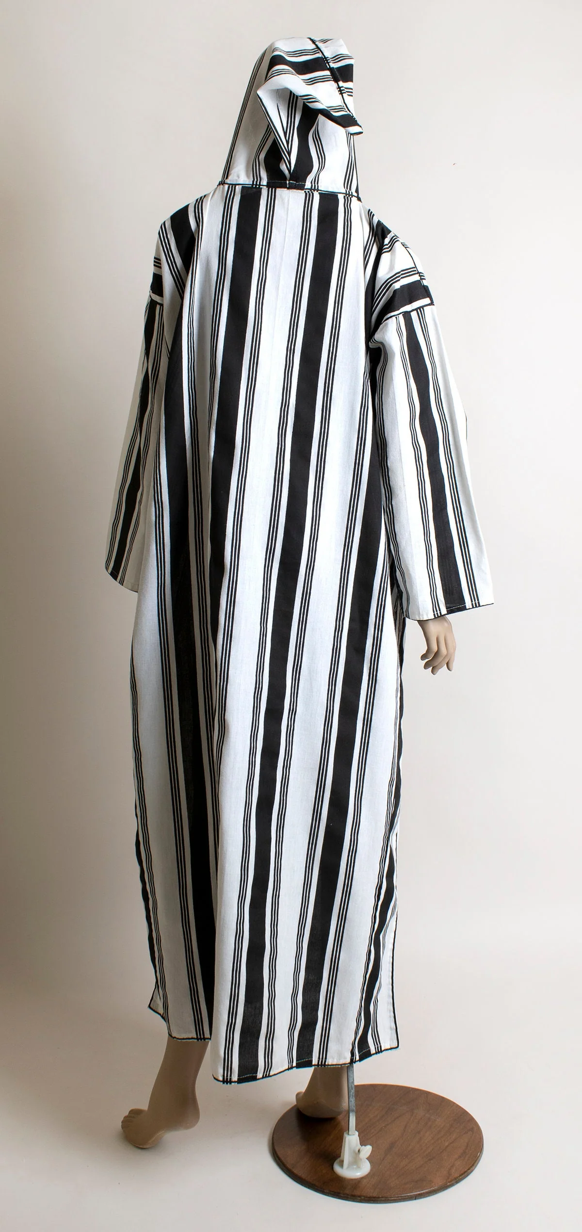 Vintage Striped Hooded Maxi Cotton Black and White Stripes with Open Sides for Belt Lounge - Image 6