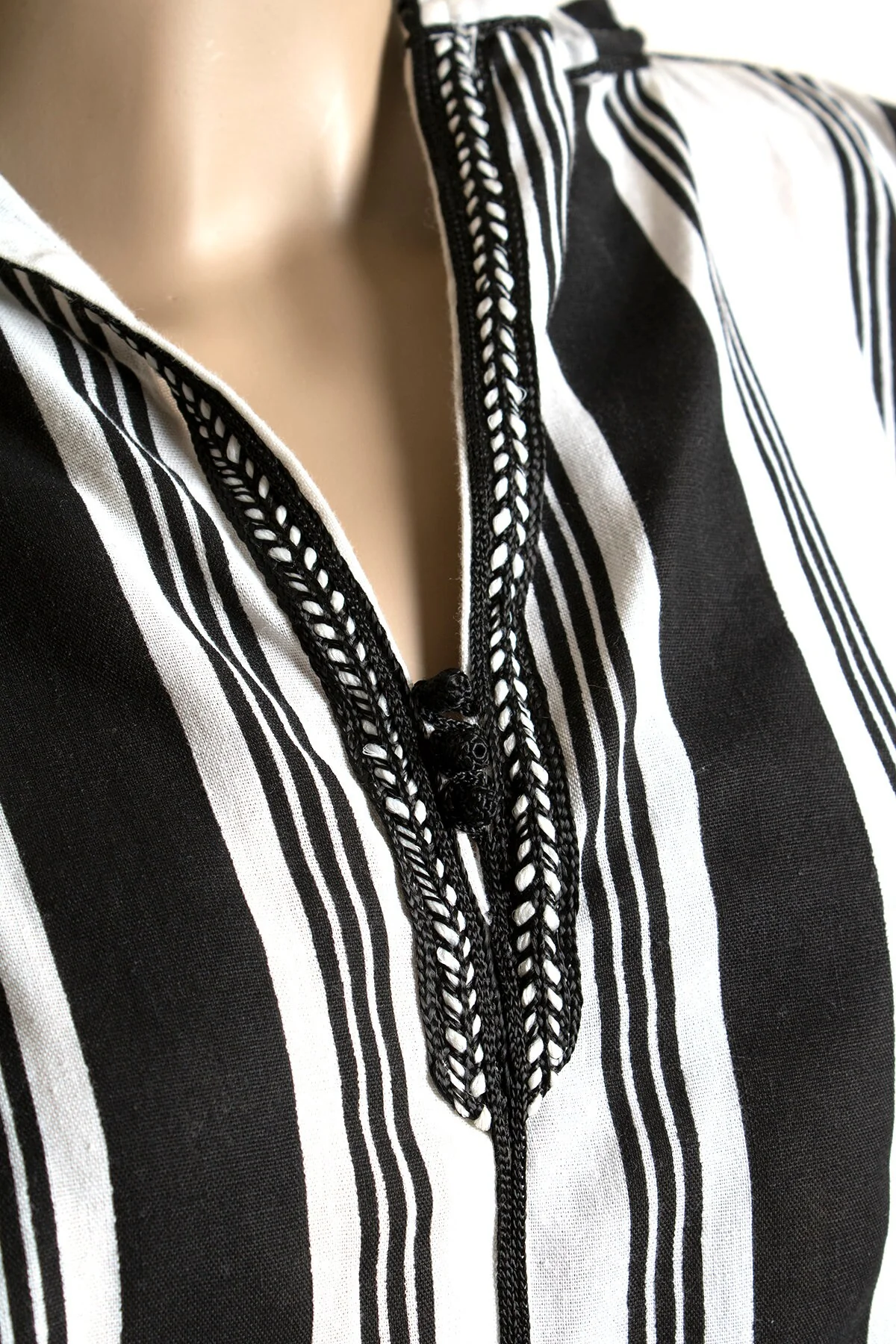 Vintage Striped Hooded Maxi Cotton Black and White Stripes with Open Sides for Belt Lounge - Image 7