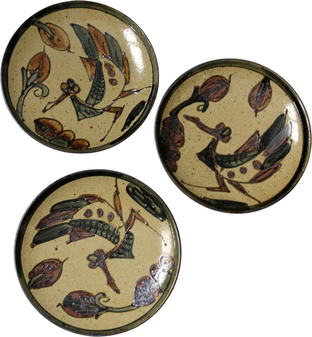 Vintage Studio Pottery Plstes Set Of 3