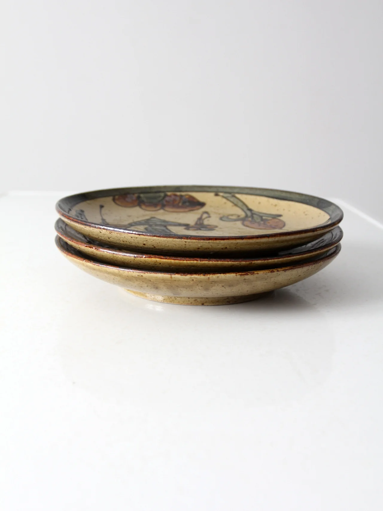 Vintage Studio Pottery Plstes Set Of 3 - Image 3