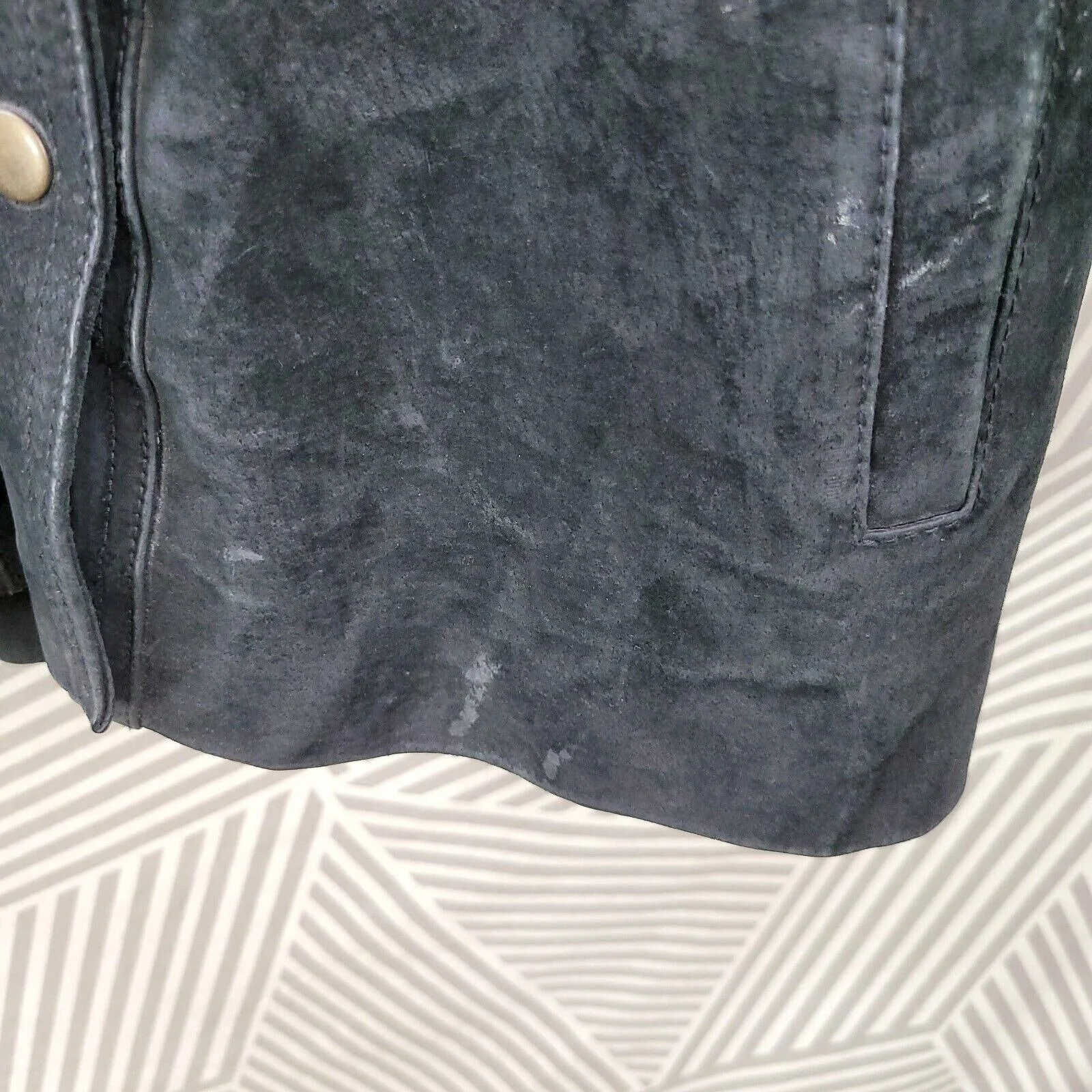 Vintage Suede Leather Coat Size Small Jacket Fur Collar Shearling Oversize Black - Image 6