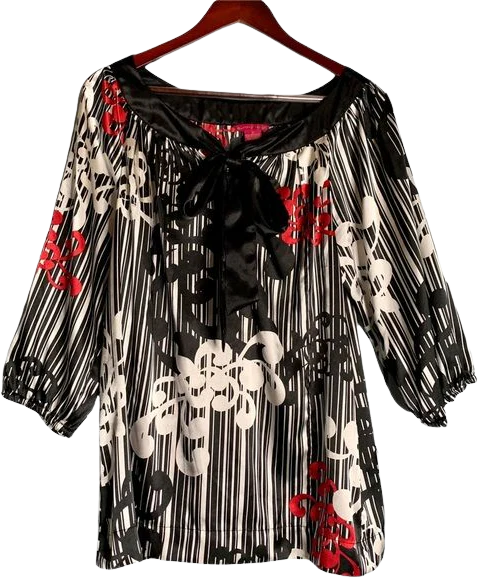 Vintage Sunny Leigh Silky Print Bow Blouse