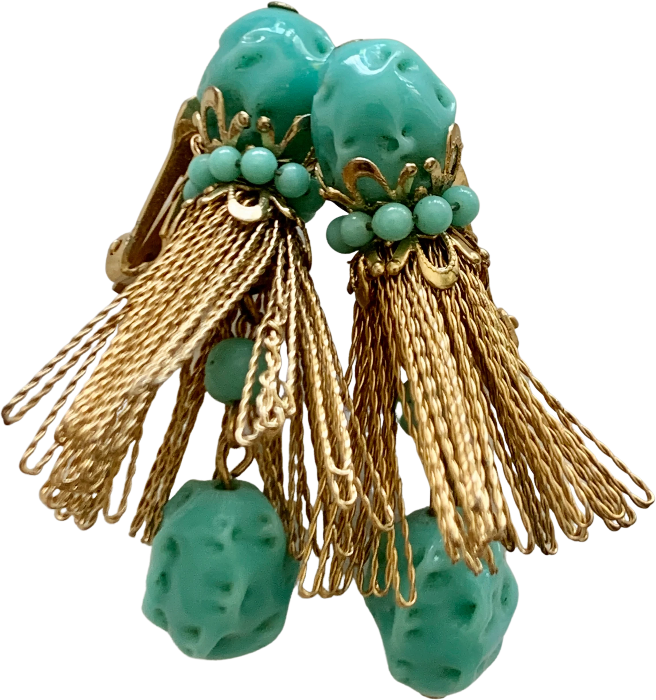 Vintage Swanky Aqua Gold Fedtive Clip On Earrings
