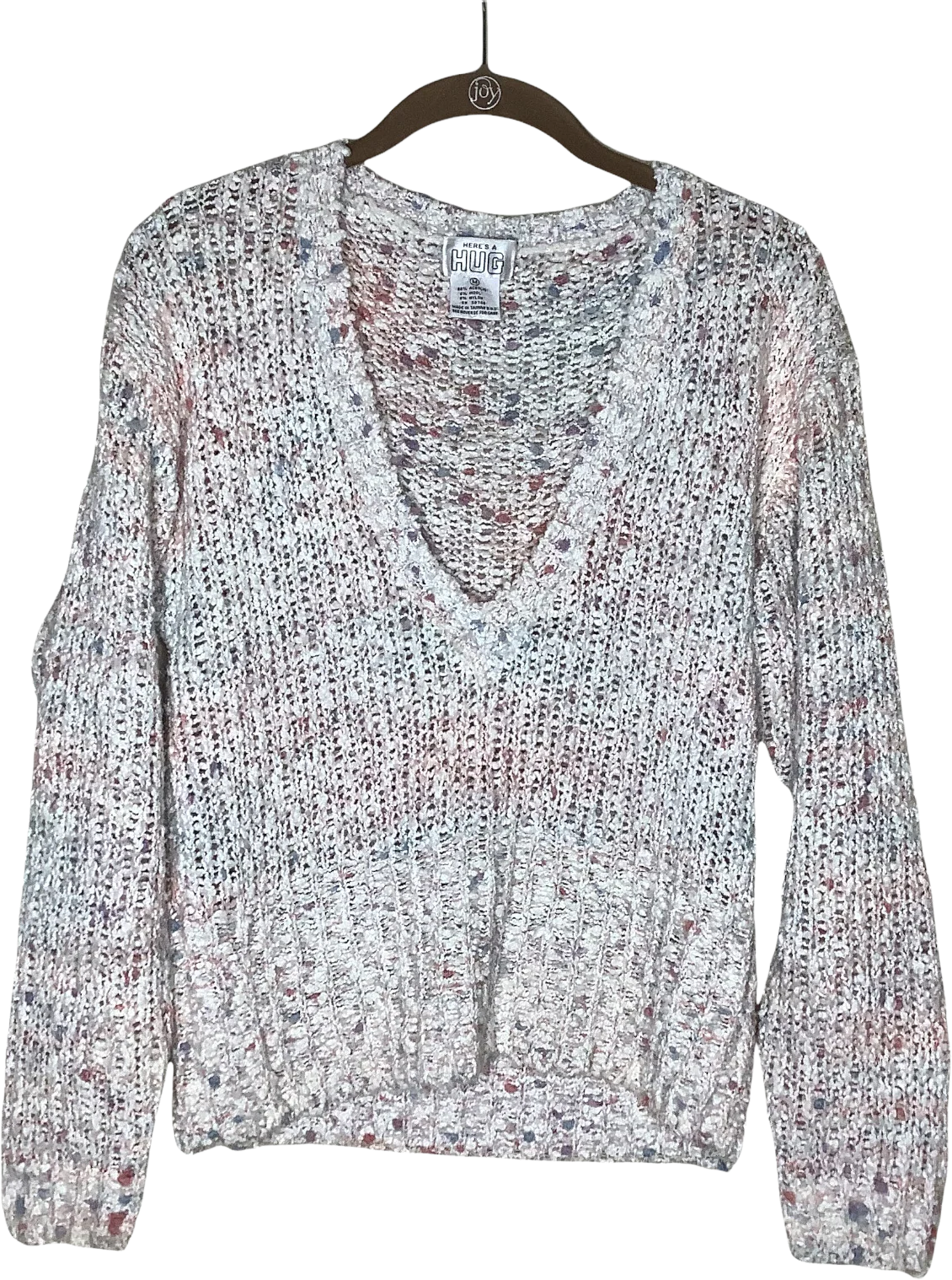 Vintage Sweater 70s 80s Rainbow Pastel Slub Open Knit Pullover V-Neck Fairy Kei