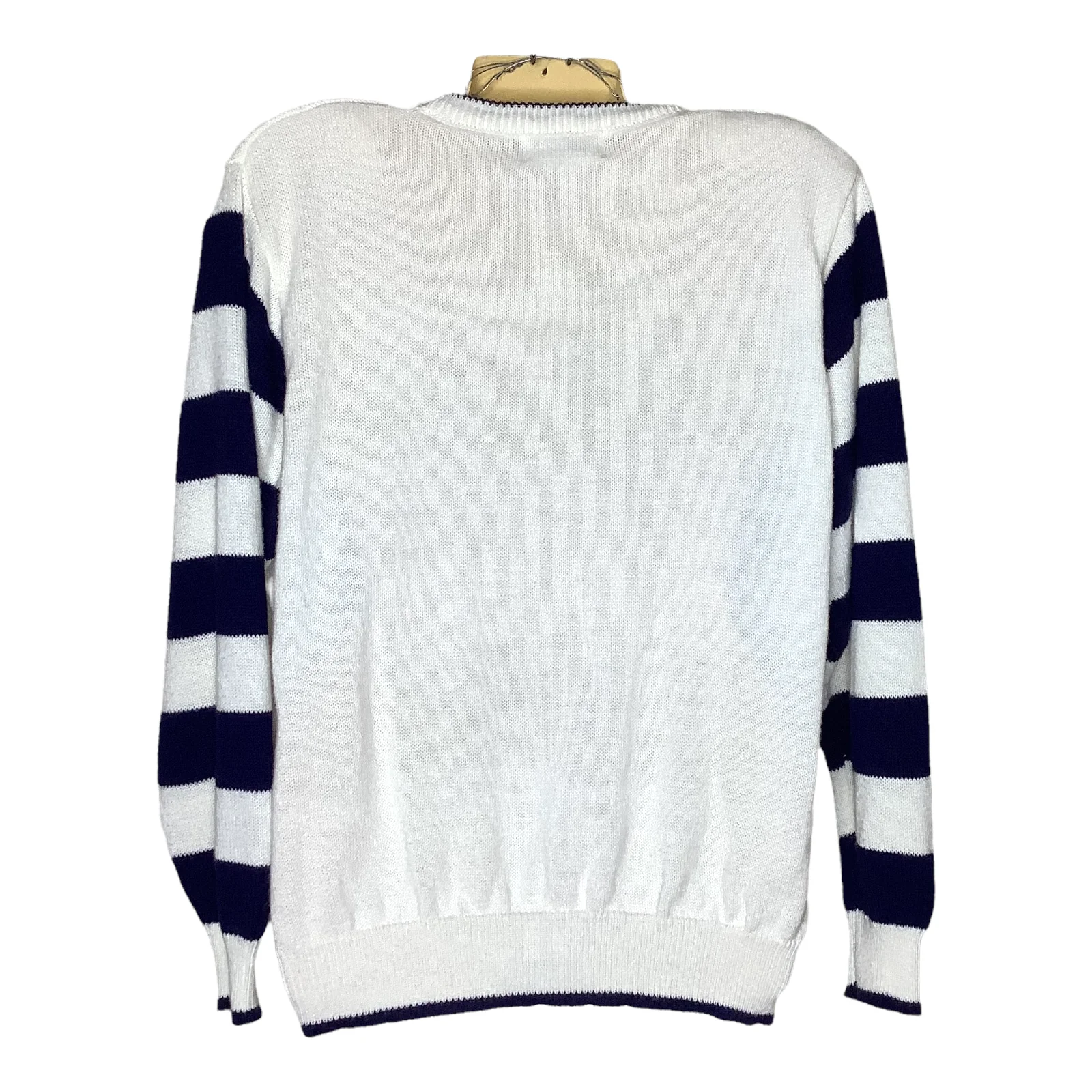 Vintage Sweater 80s 90s Large Embellished Novelty Sea Boats Nautical Stripe Knit by Alfred Dunner - Image 2