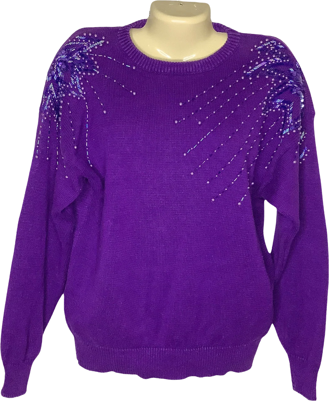 Vintage Sweater 80s 90s Small Purple Beaded Sequins Embellished Relaxed Glam S by Susan D.