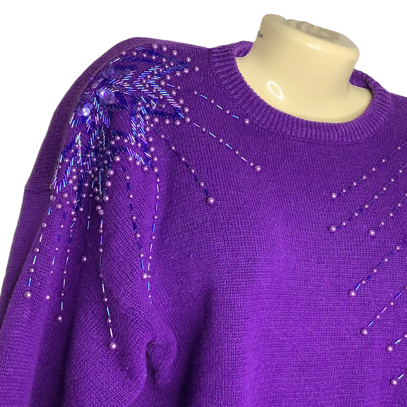 Vintage Sweater 80s 90s Small Purple Beaded Sequins Embellished Relaxed Glam S by Susan D. - Image 6