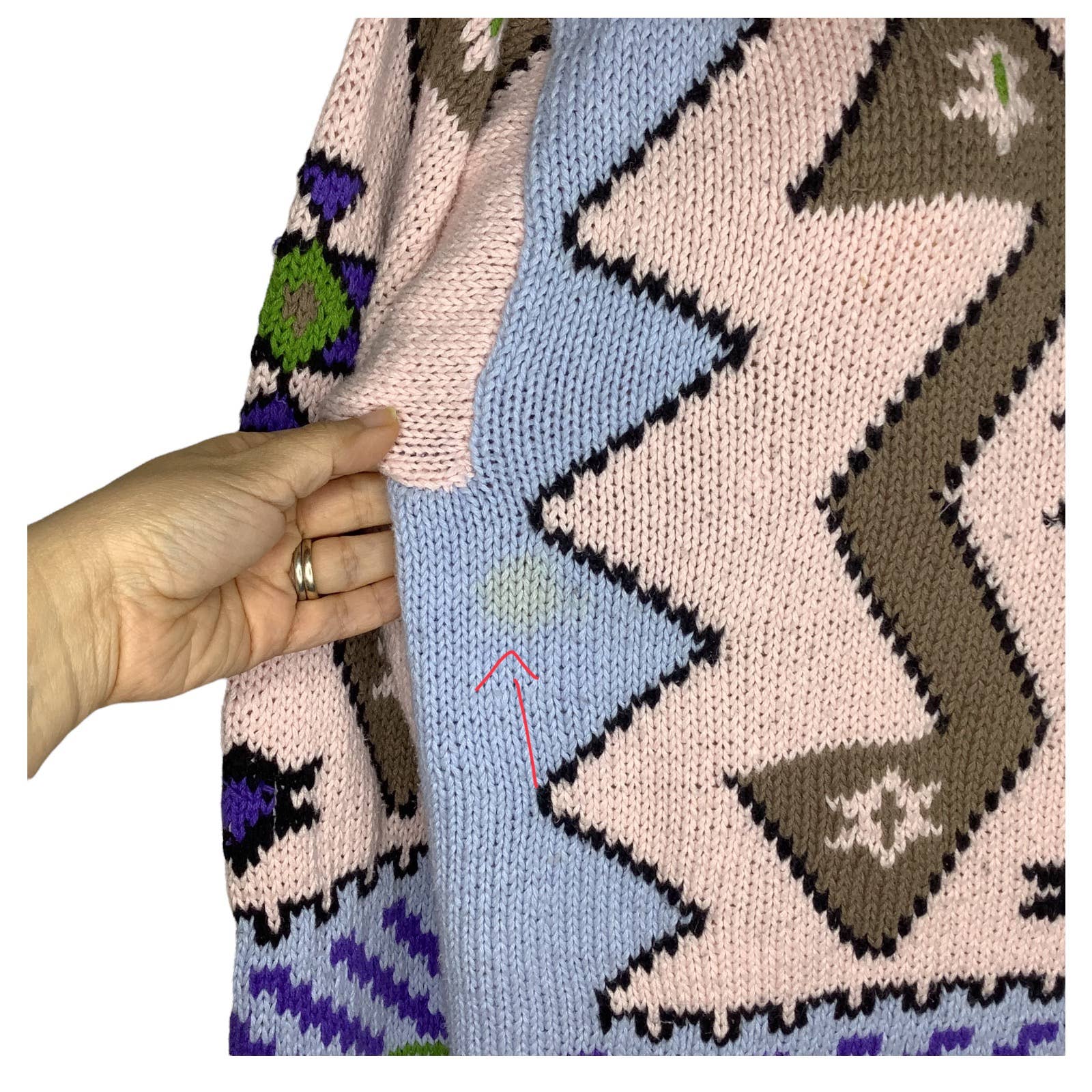 Vintage Sweater 80s Pastel M Geo Abstract Chunky Handknit Crew Neck Fairy Grunge by Susan D. - Image 3