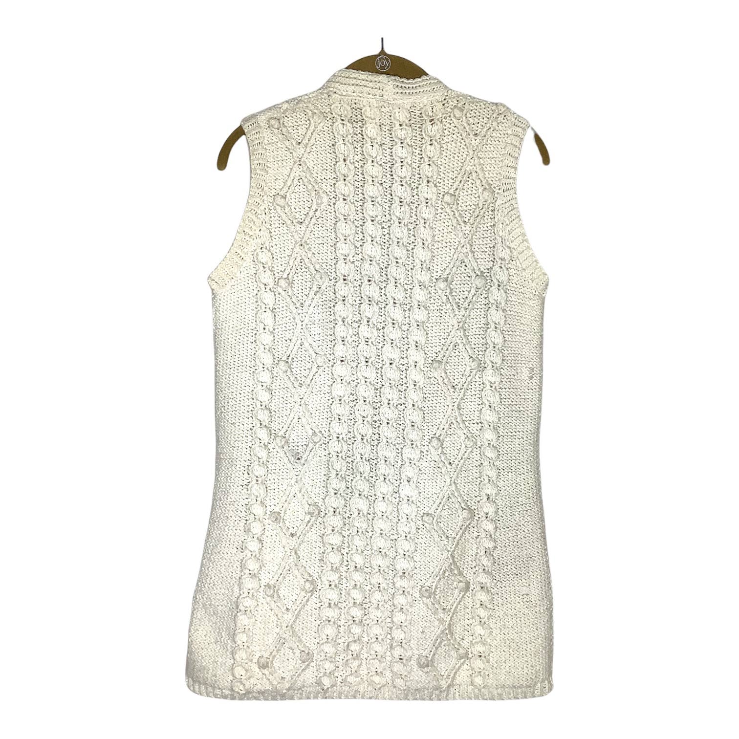 Vintage Sweater Vest 70s Small Fisherman Hand Knit Chunky Cable Nubs Button Long - Image 2