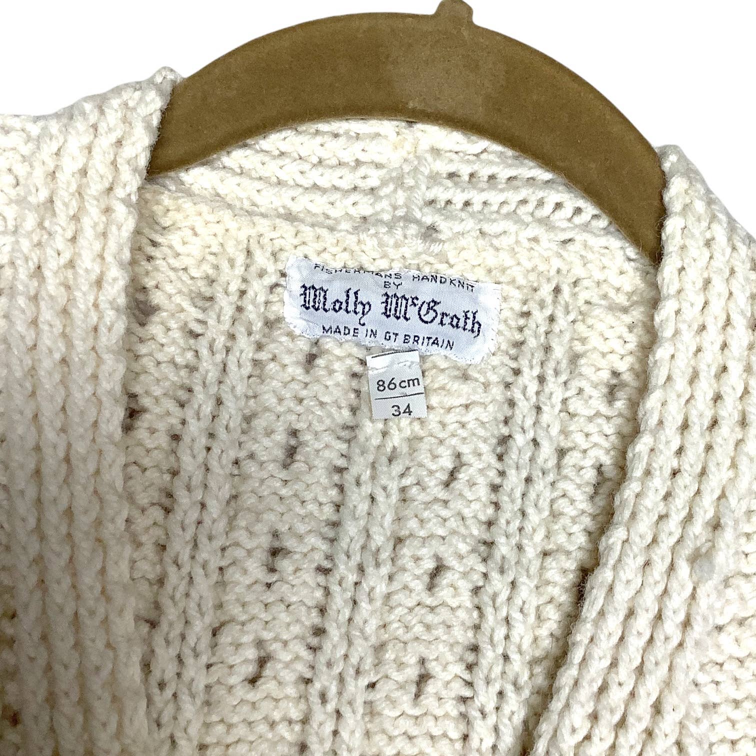 Vintage Sweater Vest 70s Small Fisherman Hand Knit Chunky Cable Nubs Button Long - Image 3