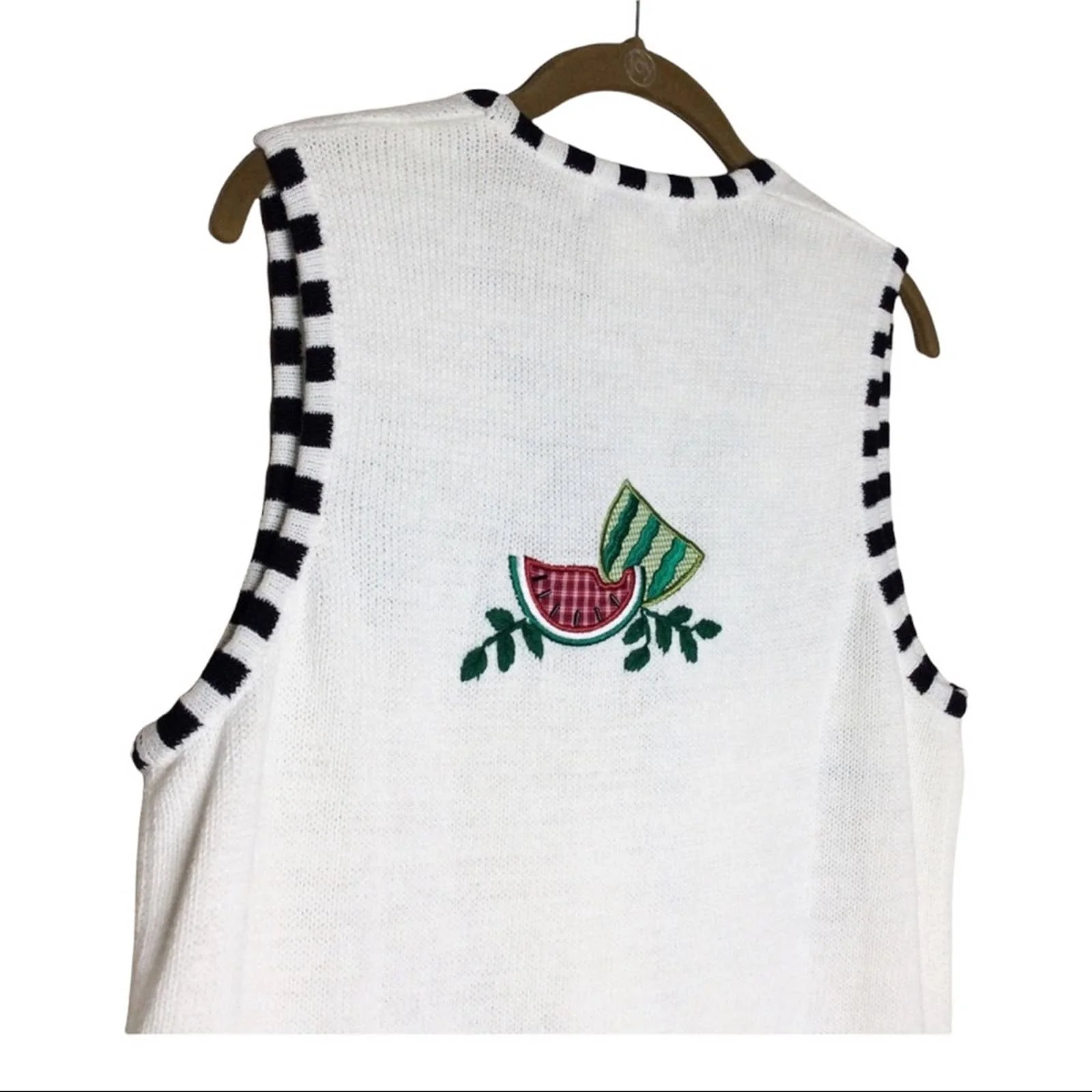 Vintage Sweater Vest 90s Bear Beaded Watermelon Picnic Embroidered Kawaii Granny - Image 5