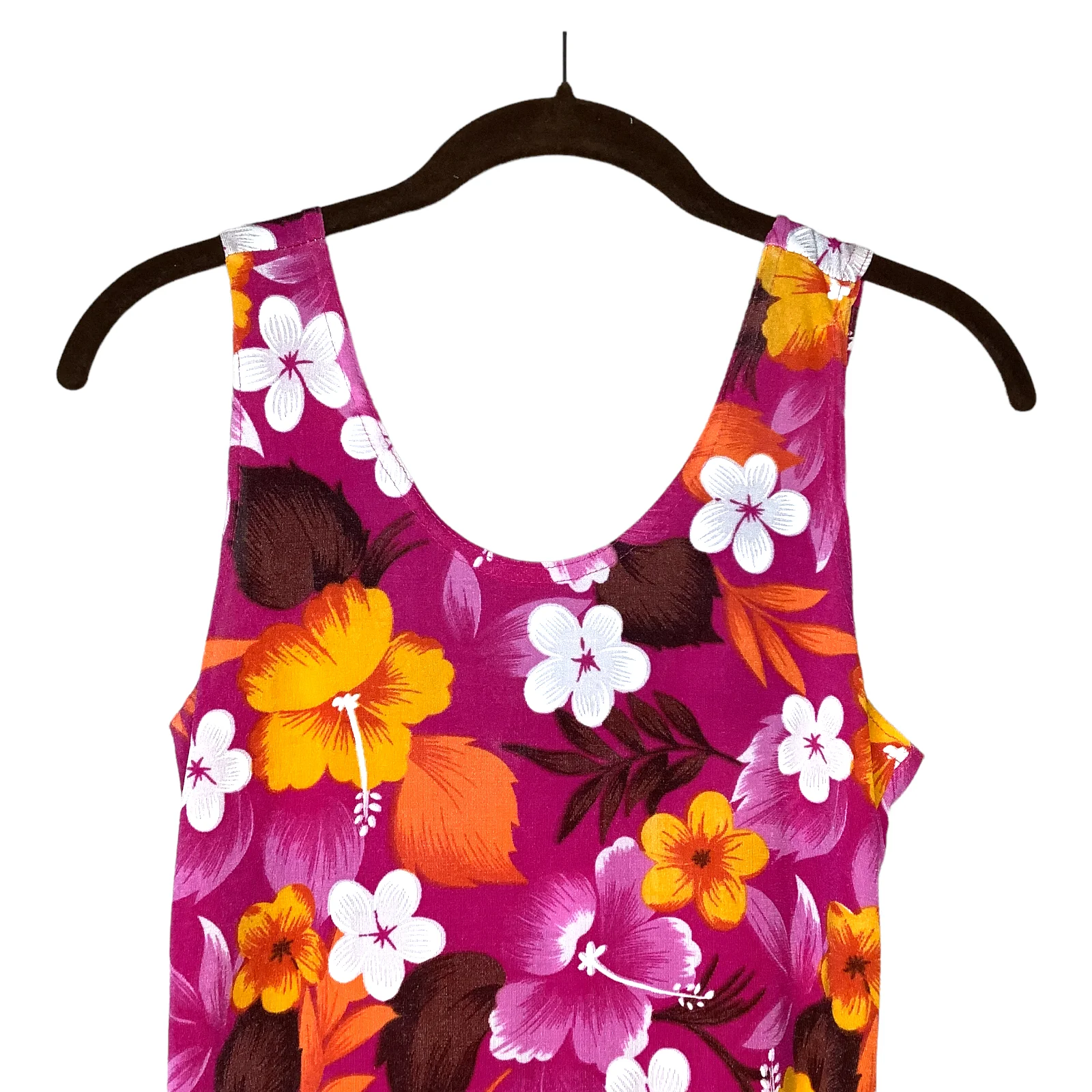 Vintage Swim Cover Up Mini Tank Dress Slinky Stretch Knit Floral Tropical Tunic - Image 5