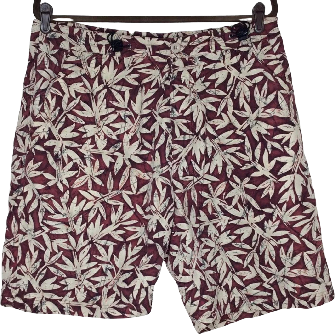 Vintage Swim Trunks Board Short Large 90s Floral Tropical Red Tan Zip Drawstring