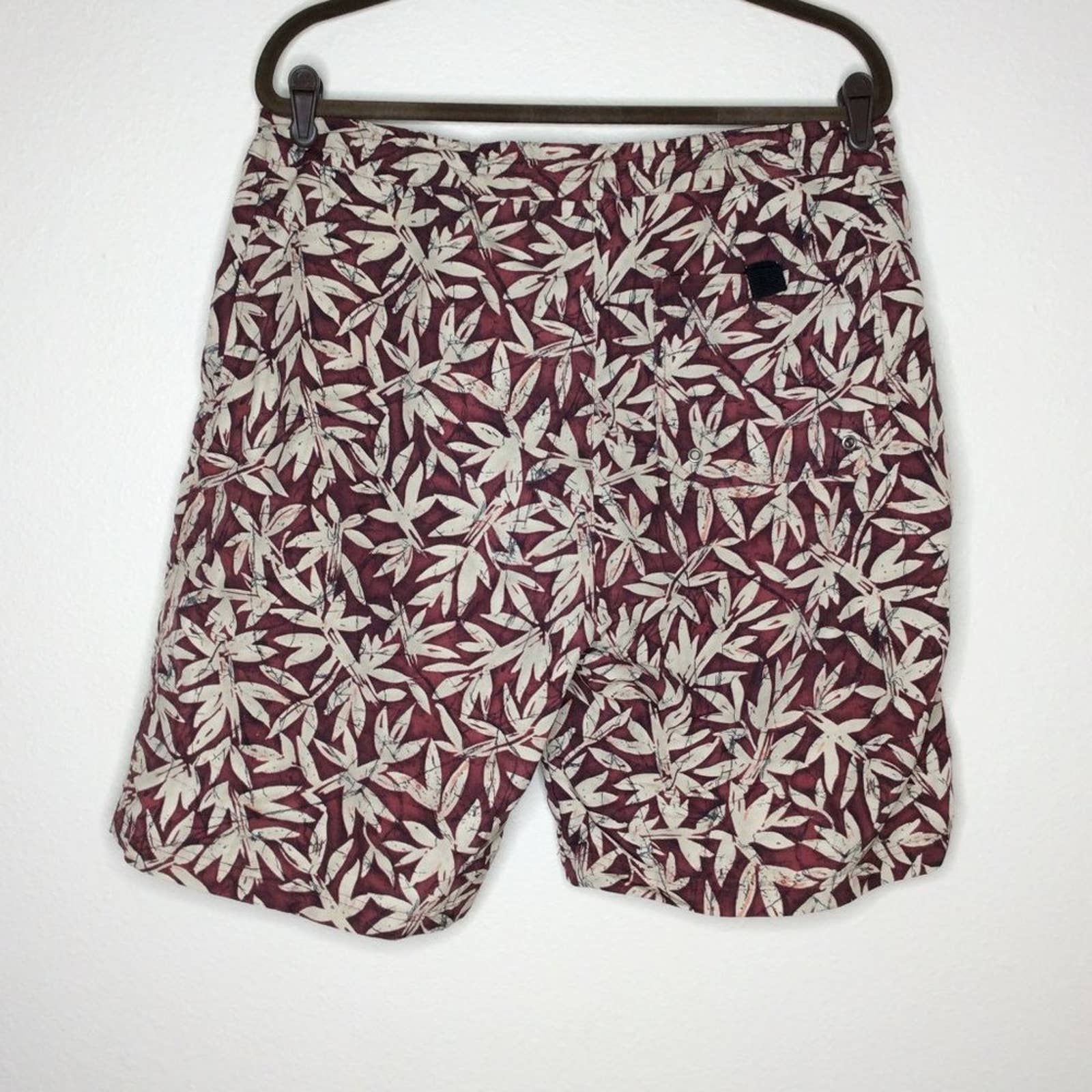 Vintage Swim Trunks Board Short Large 90s Floral Tropical Red Tan Zip Drawstring - Image 2