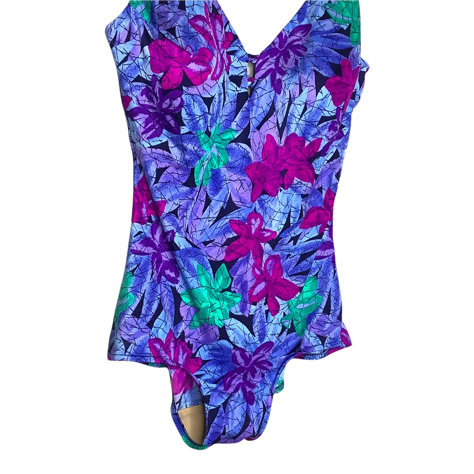 Vintage Swimsuit 80s Floral Cutout Bust Detail Button Strap Shelf Bra One Piece - Image 5