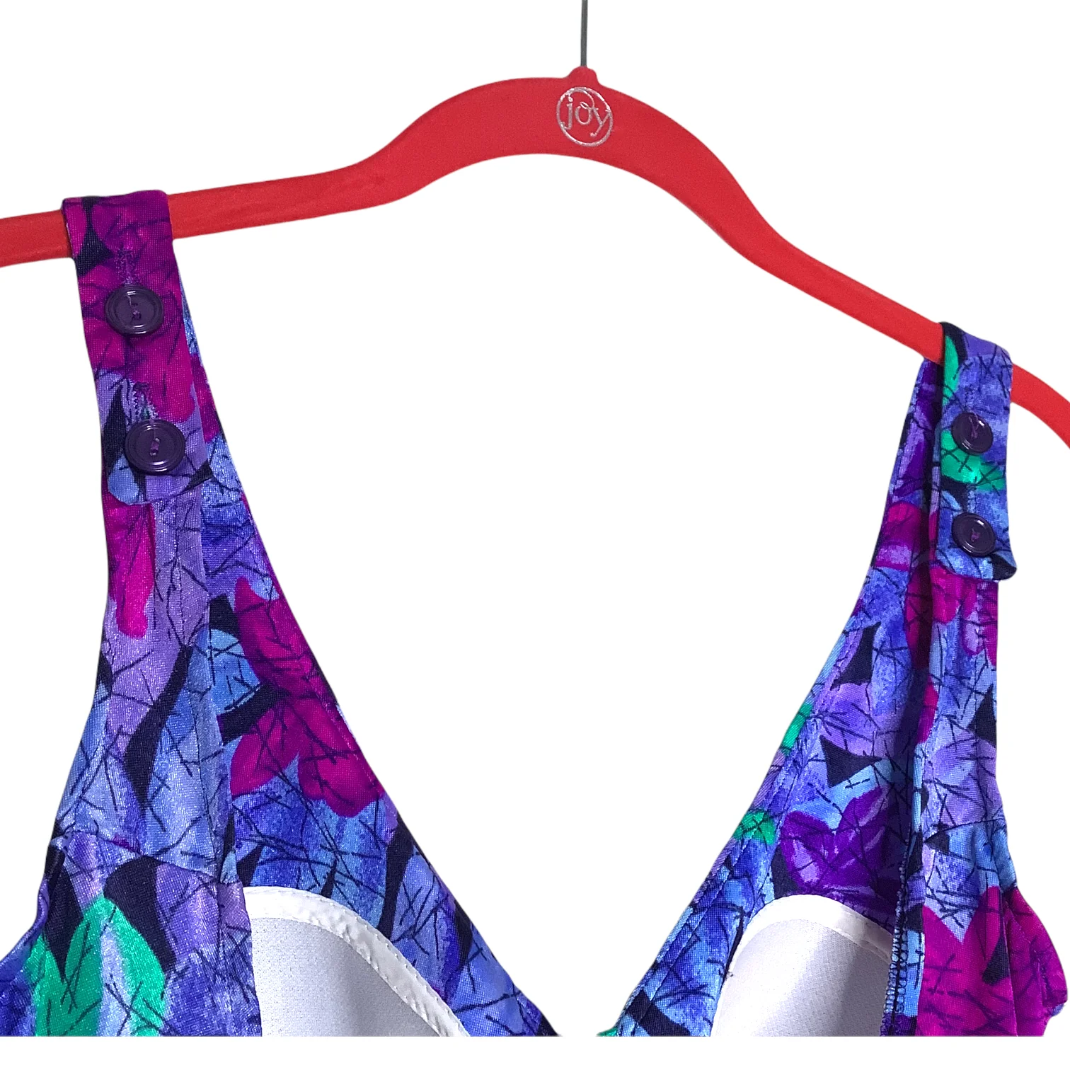 Vintage Swimsuit 80s Floral Cutout Bust Detail Button Strap Shelf Bra One Piece - Image 7