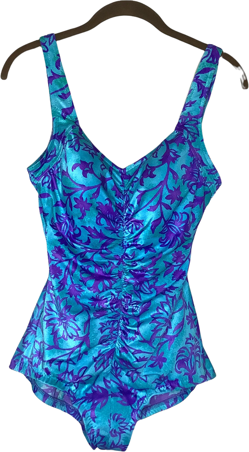 Vintage Swimsuit 90s Xs/small Floral Ruched Sheen Padded Bra Cup Lined One Piece by Maxine of Hollywood