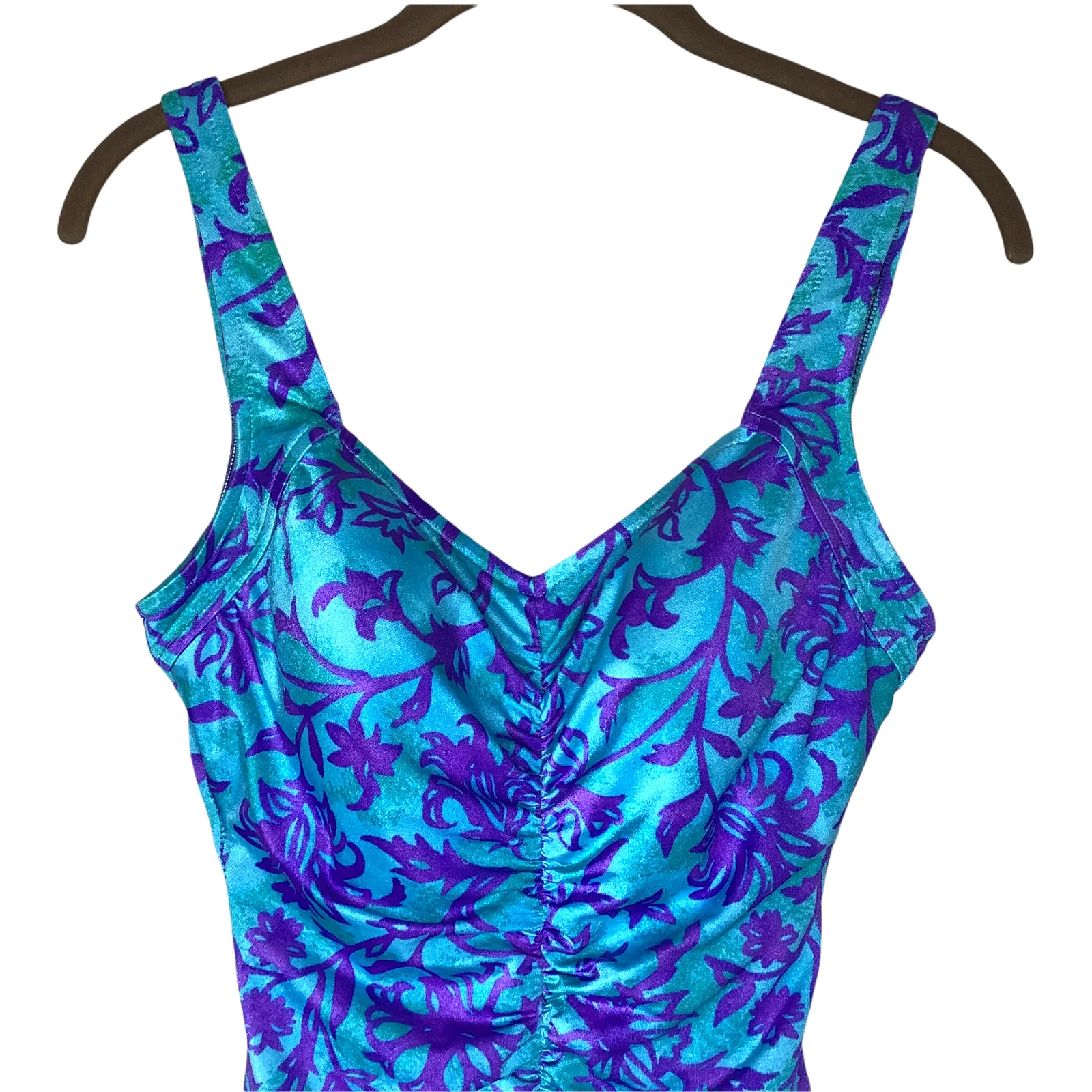 Vintage Swimsuit 90s Xs/small Floral Ruched Sheen Padded Bra Cup Lined One Piece by Maxine of Hollywood - Image 3
