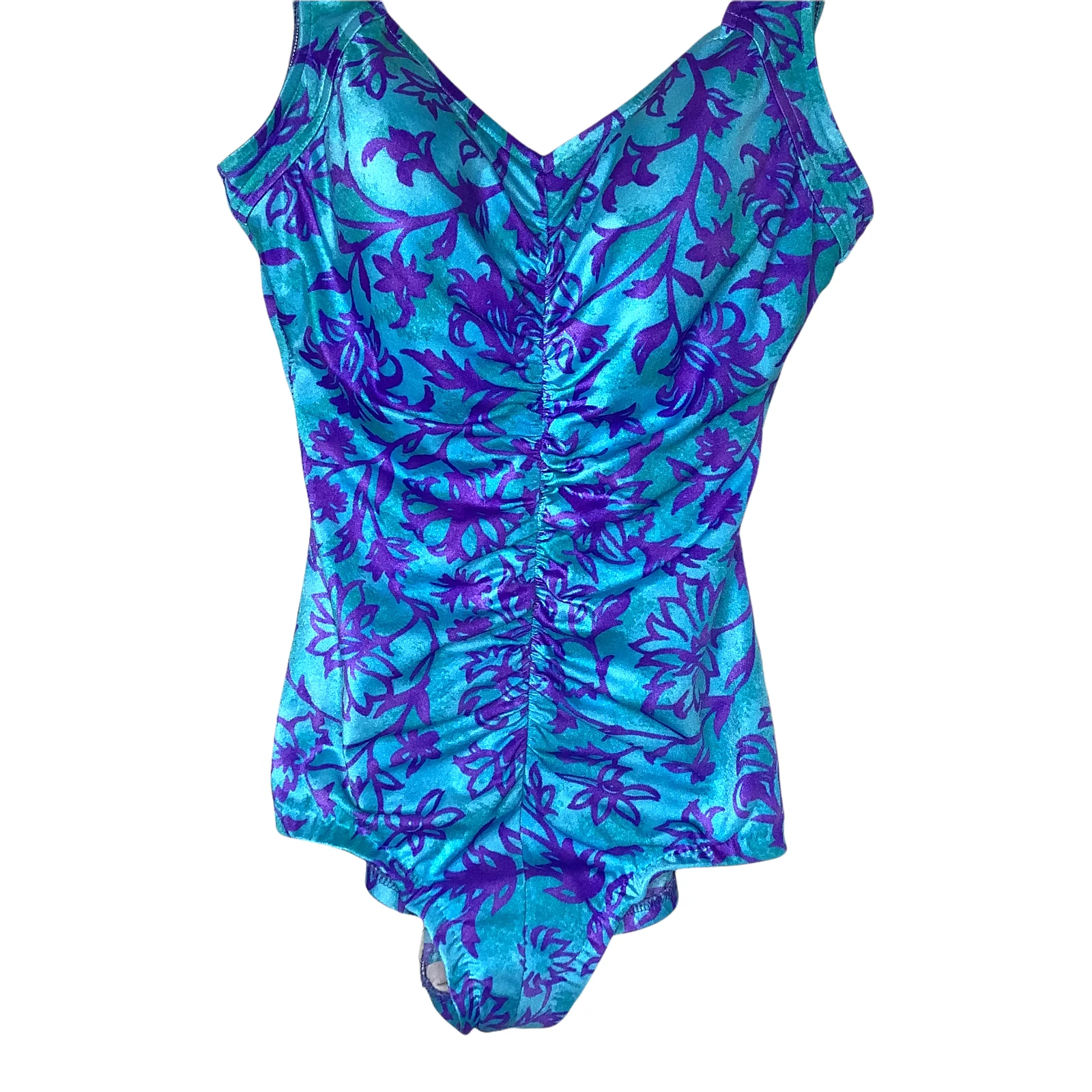 Vintage Swimsuit 90s Xs/small Floral Ruched Sheen Padded Bra Cup Lined One Piece by Maxine of Hollywood - Image 7