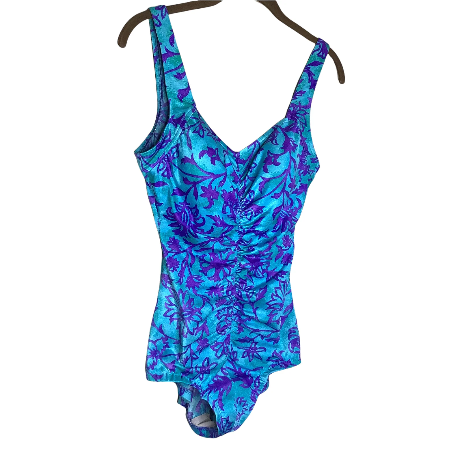 Vintage Swimsuit 90s Xs/small Floral Ruched Sheen Padded Bra Cup Lined One Piece by Maxine of Hollywood - Image 8