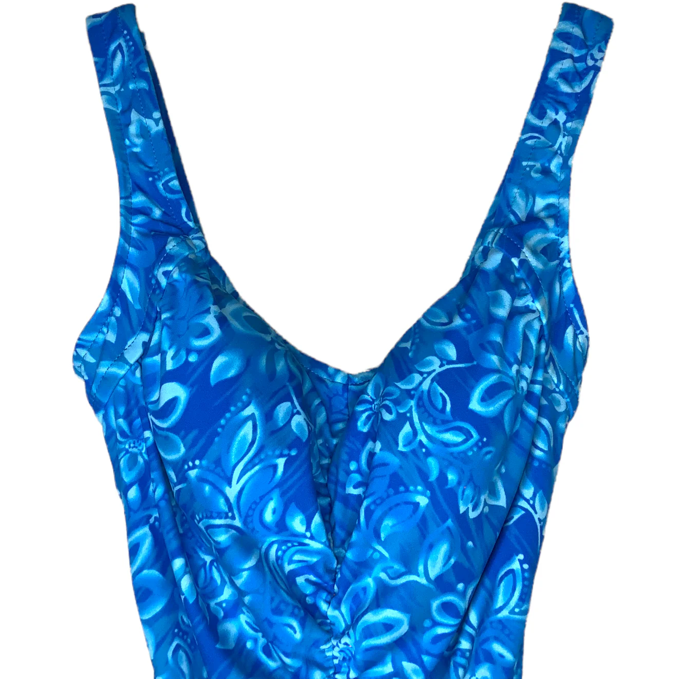 Vintage Swimsuit Maxine 90s Blue Floral Tropical Lined Cups One Piece Wide Strap - Image 5