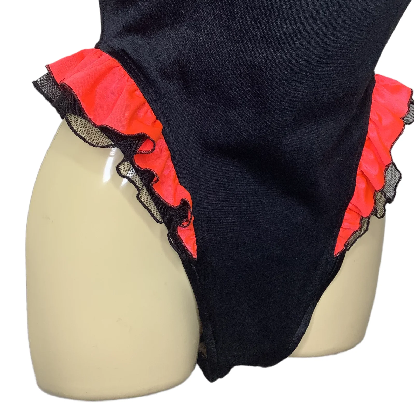 Vintage Swimsuit Op One Piece Xxs/xs Ruffle Mesh Trim Logo 90s Usa by Ocean Pacific - Image 4
