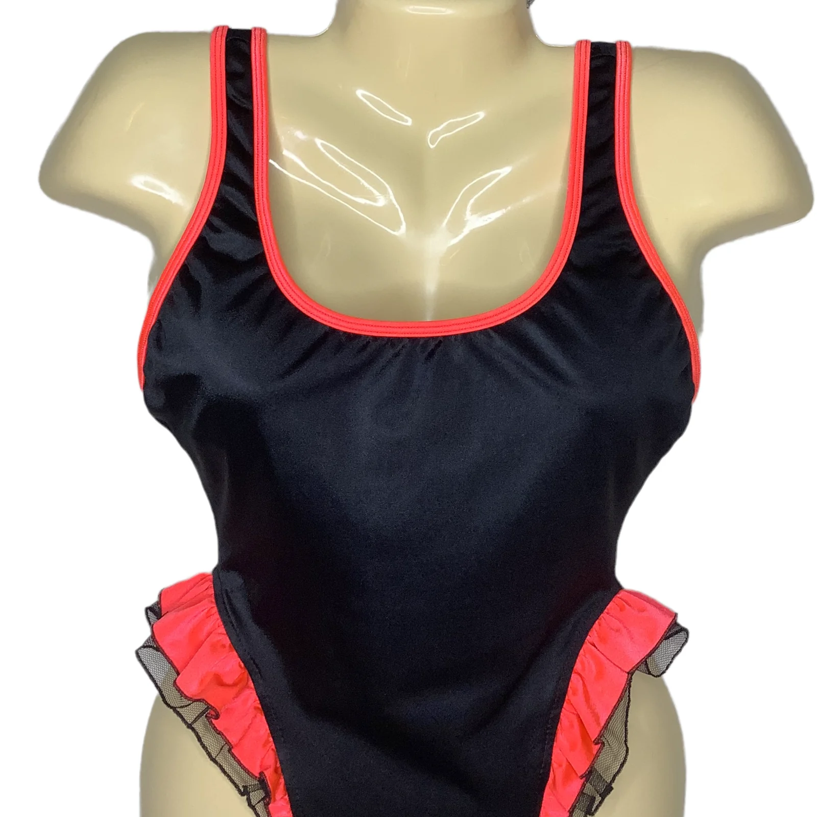 Vintage Swimsuit Op One Piece Xxs/xs Ruffle Mesh Trim Logo 90s Usa by Ocean Pacific - Image 5
