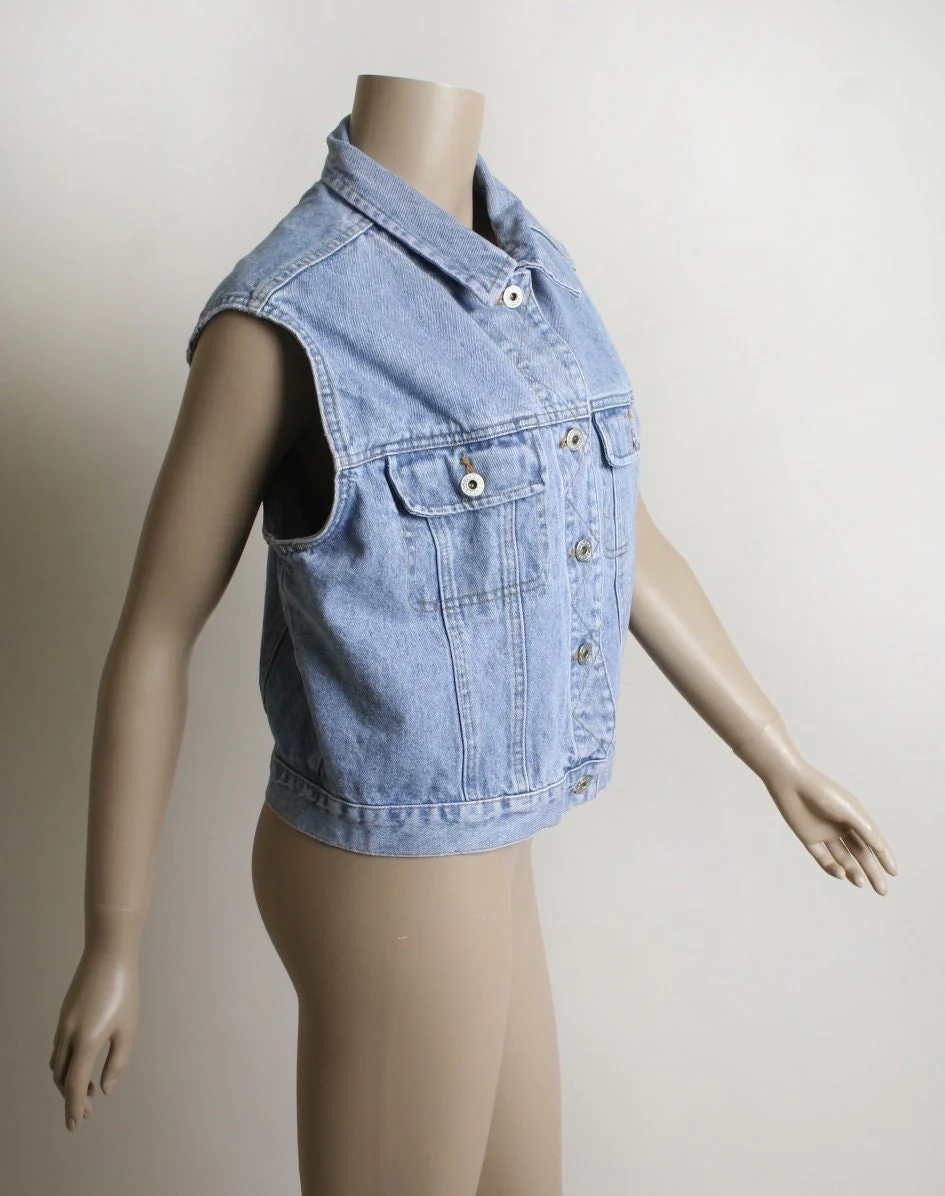 Vintage Sylvester and Tweety Bird Denim Vest 90s Looney Tunes Sleeveless Jean Button Up Vest Large by Warner Brothers - Image 5