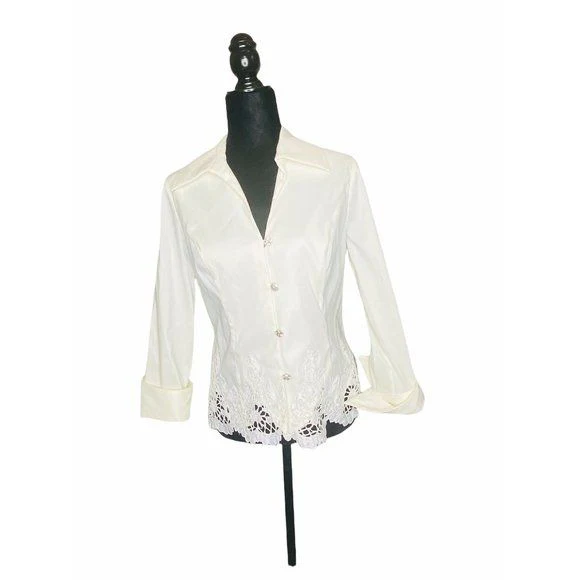 Vintage Taffeta Blouse Rhinestones Embroidered Hand Beaded by Víctor Costa - Image 5