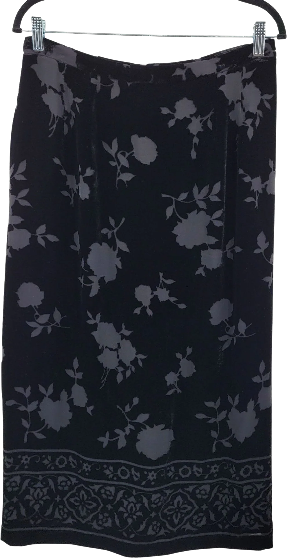 Vintage Talbots Skirt Maxi Silk Burnout Floral Velvet Black 14 Gothic Grunge by Talbots