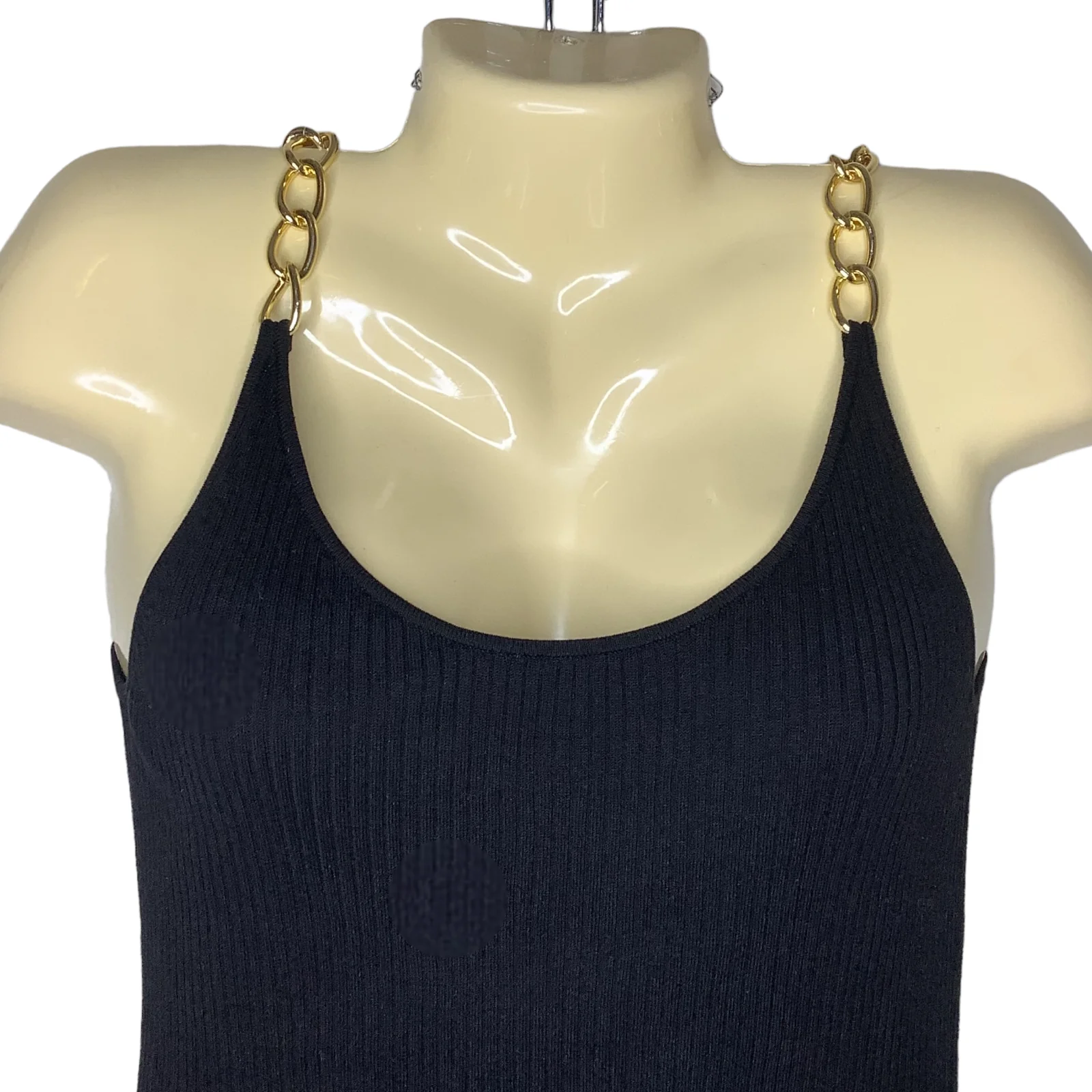 Vintage Tank 90s 00s Black Gold Chain Straps Crop Silk Blend Ribbed Stretch Knit by August Silk - Image 2