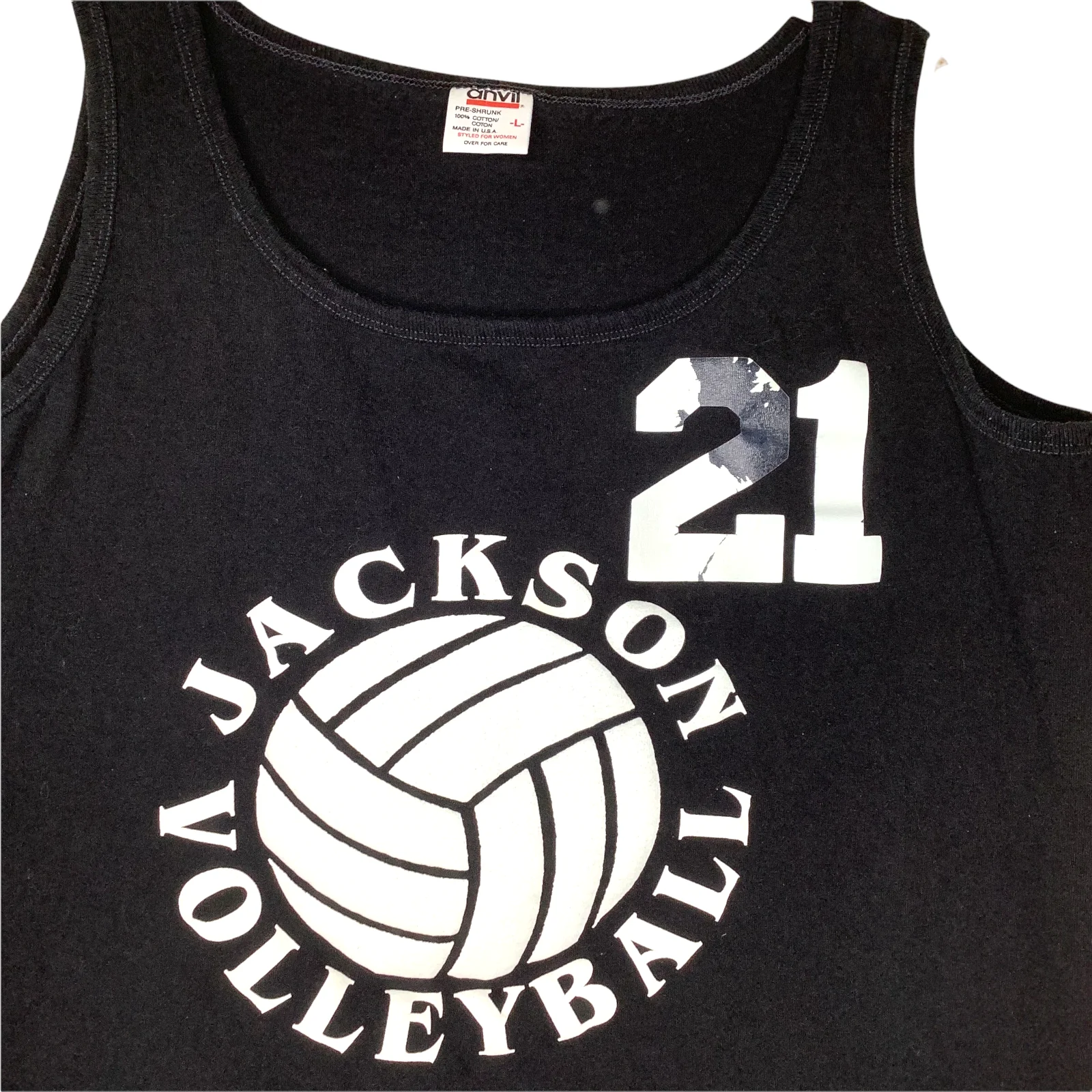 Vintage Tank Top 90s Large Black White Jackson Volleyball Graphic Boxy Anvil Usa by Anvil - Image 3