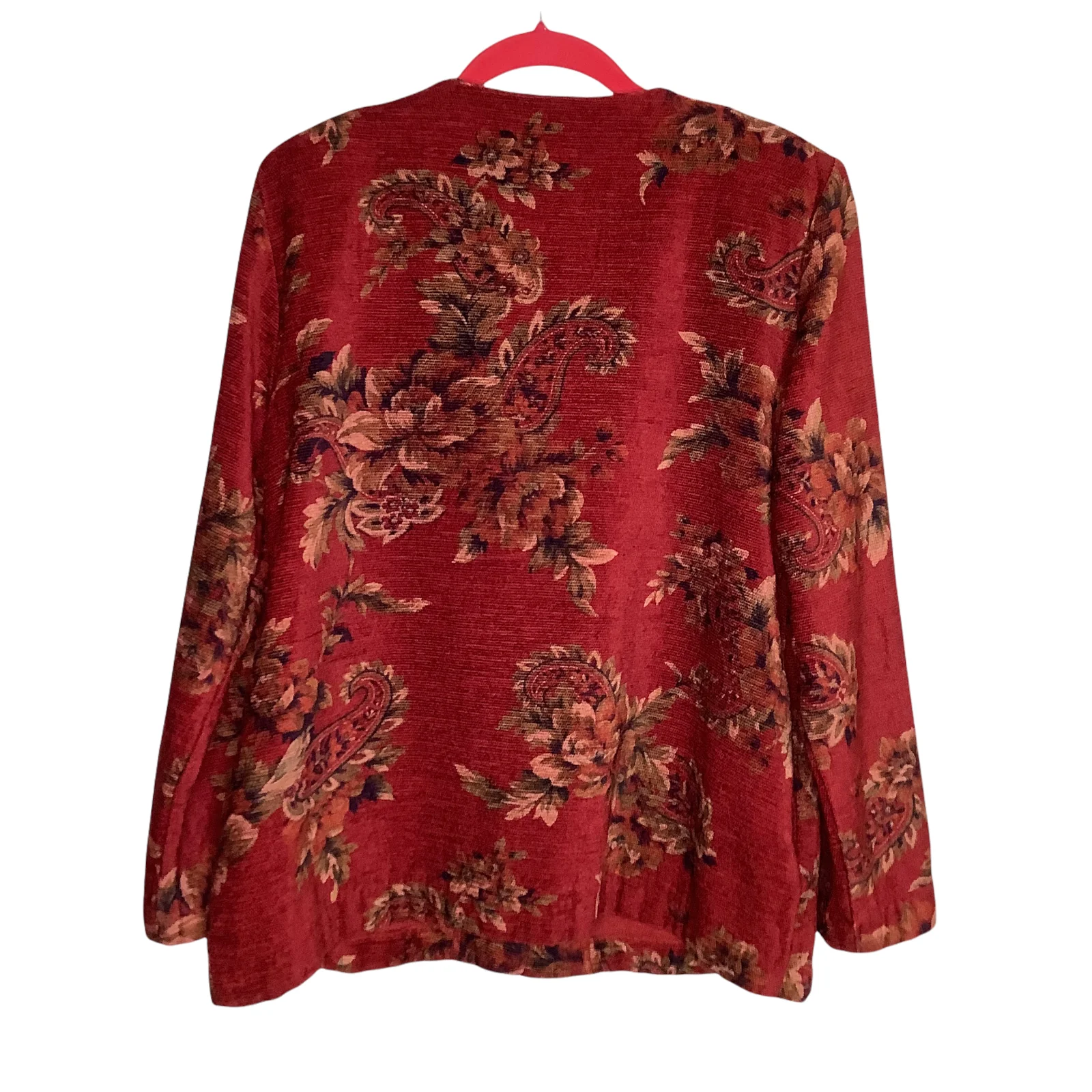 Vintage Tapestry Jacket Red Burnt Orange Floral Paisley Pockets Button Up - Image 2