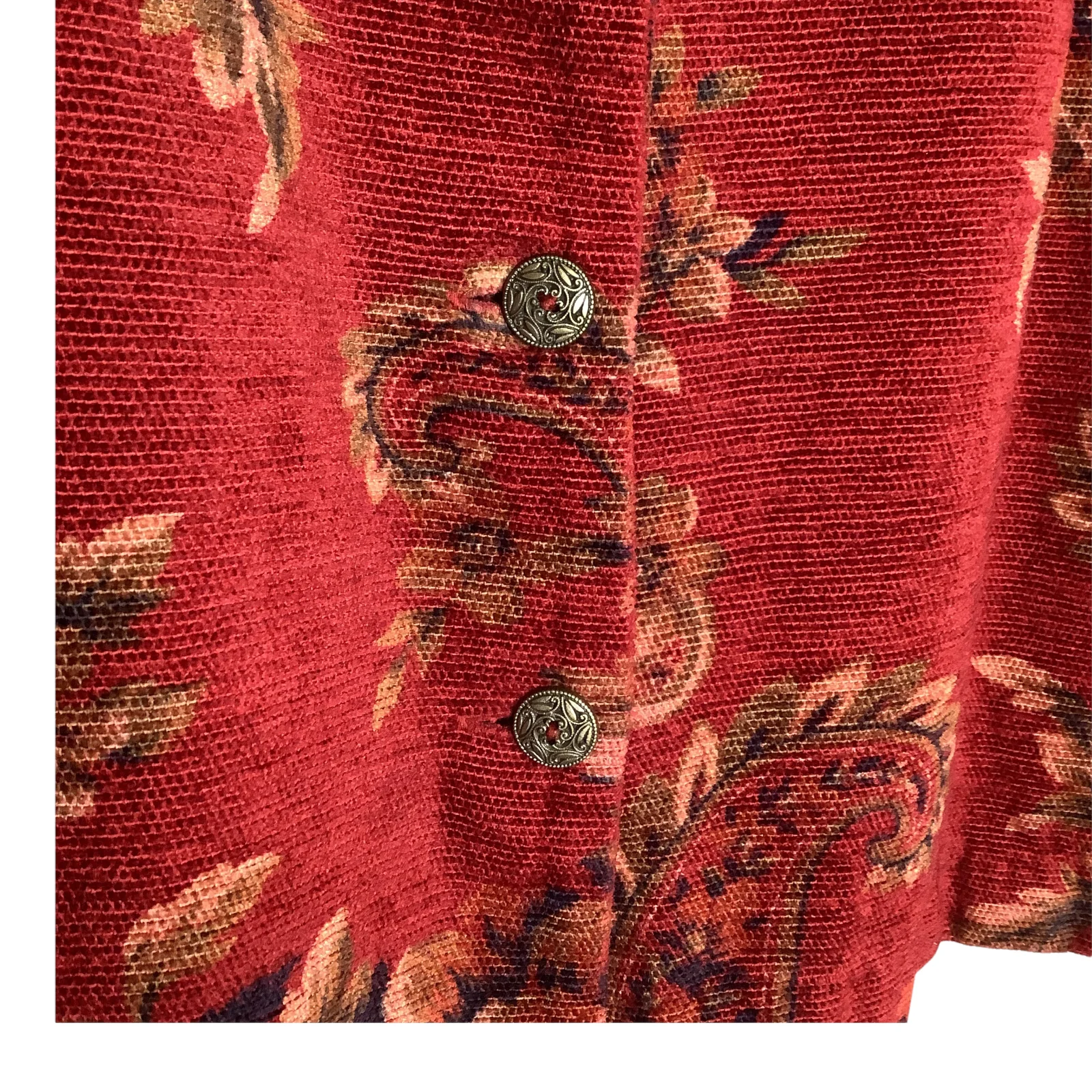 Vintage Tapestry Jacket Red Burnt Orange Floral Paisley Pockets Button Up - Image 4