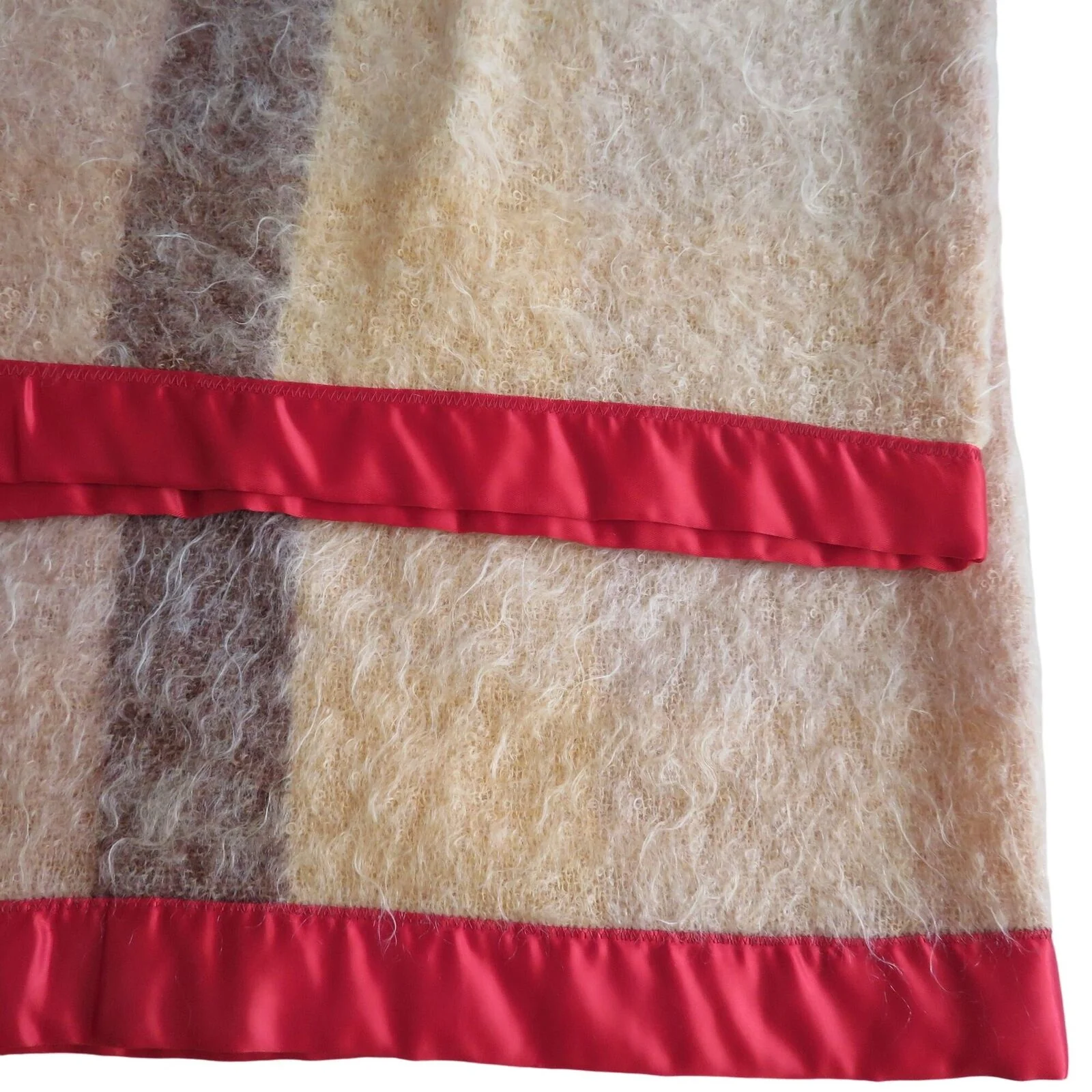 Vintage Tartan Plaid Mohair Throw Blanket Red Satin Trim Scotland by Hudson Bay - Image 3