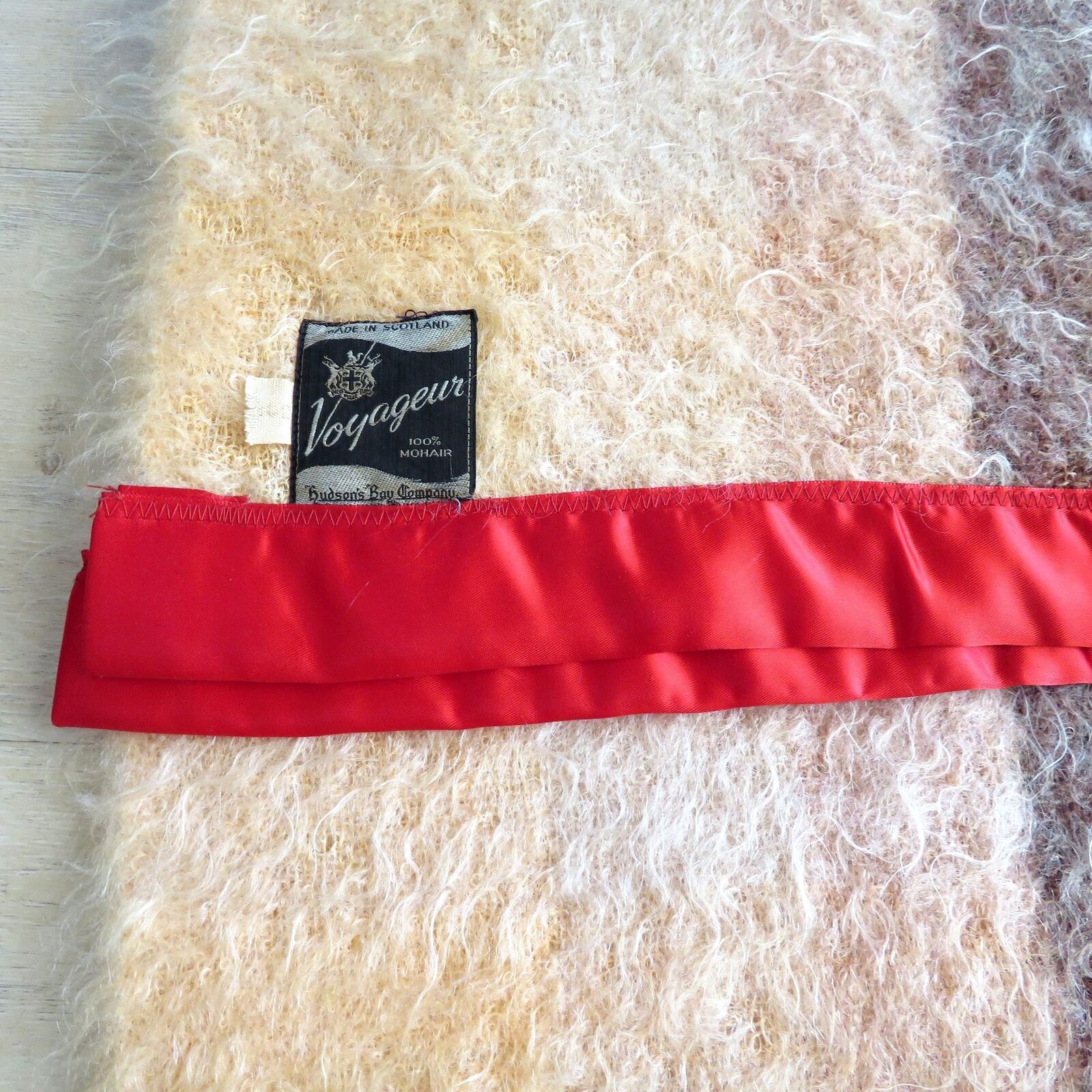 Vintage Tartan Plaid Mohair Throw Blanket Red Satin Trim Scotland by Hudson Bay - Image 4