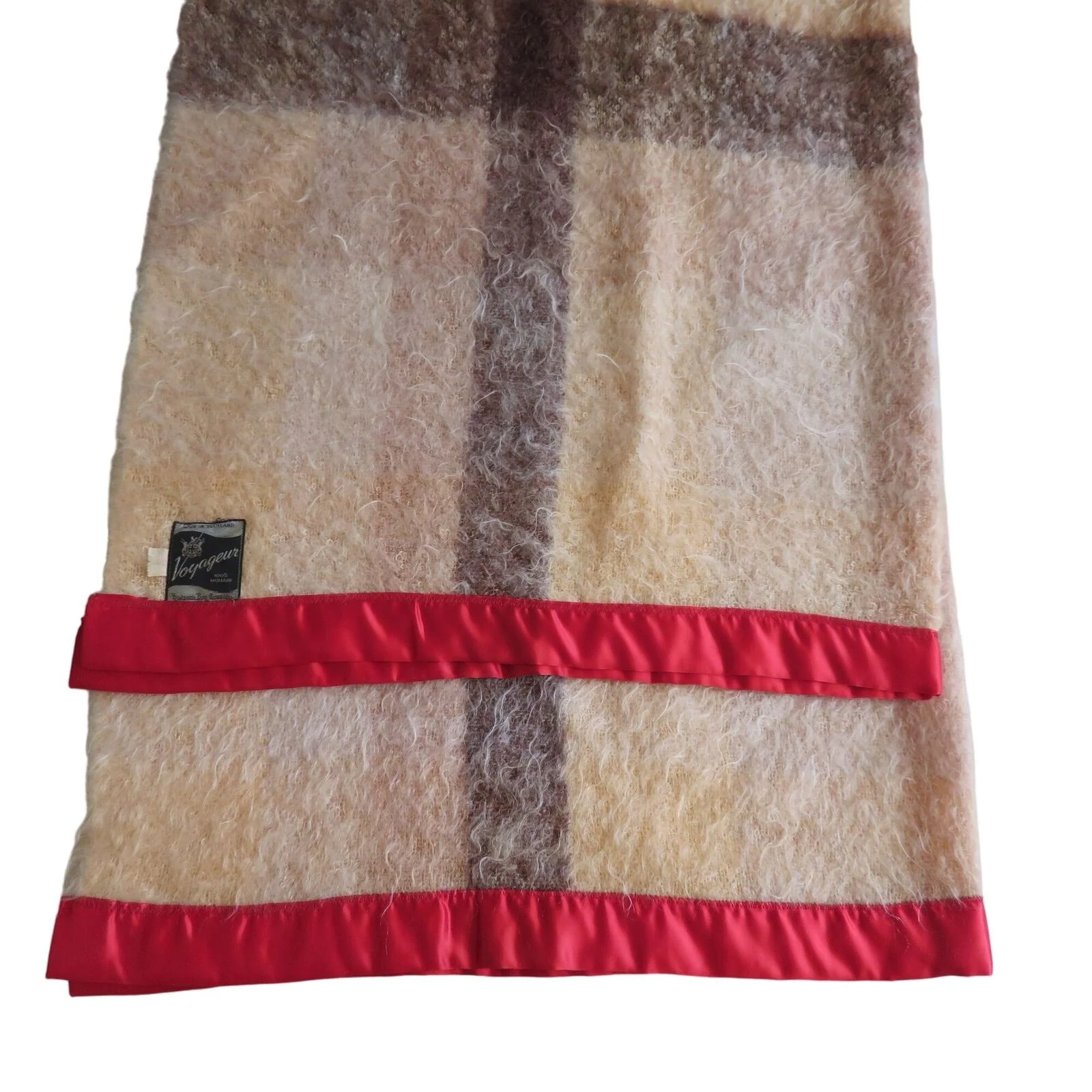 Vintage Tartan Plaid Mohair Throw Blanket Red Satin Trim Scotland by Hudson Bay - Image 5