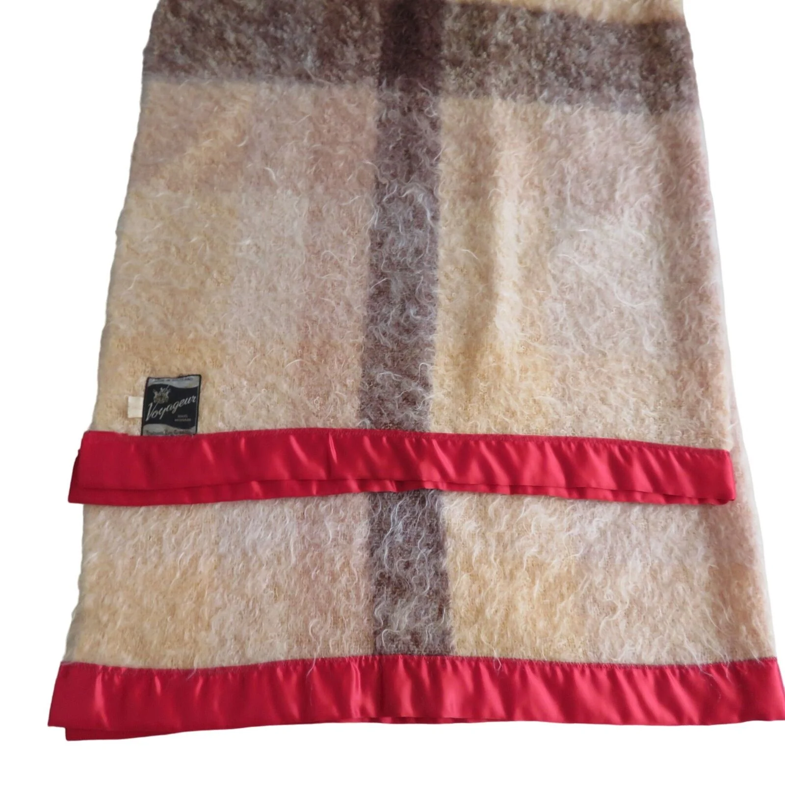 Vintage Tartan Plaid Mohair Throw Blanket Red Satin Trim Scotland by Hudson Bay - Image 6