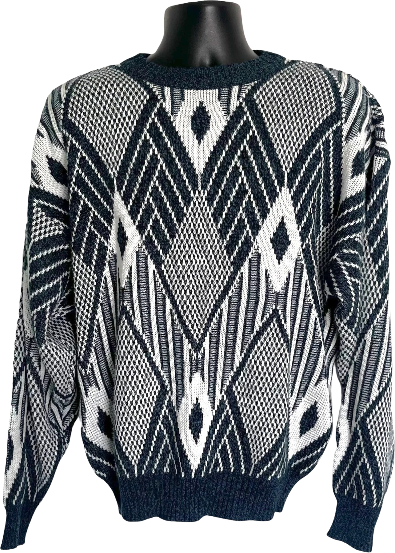 Vintage Teal and White Streetwear Grandpa Sweater 80s 90s Dad Biggie Cosby Grunge Geometric Slouchy Aesthetic by Anchor Blue