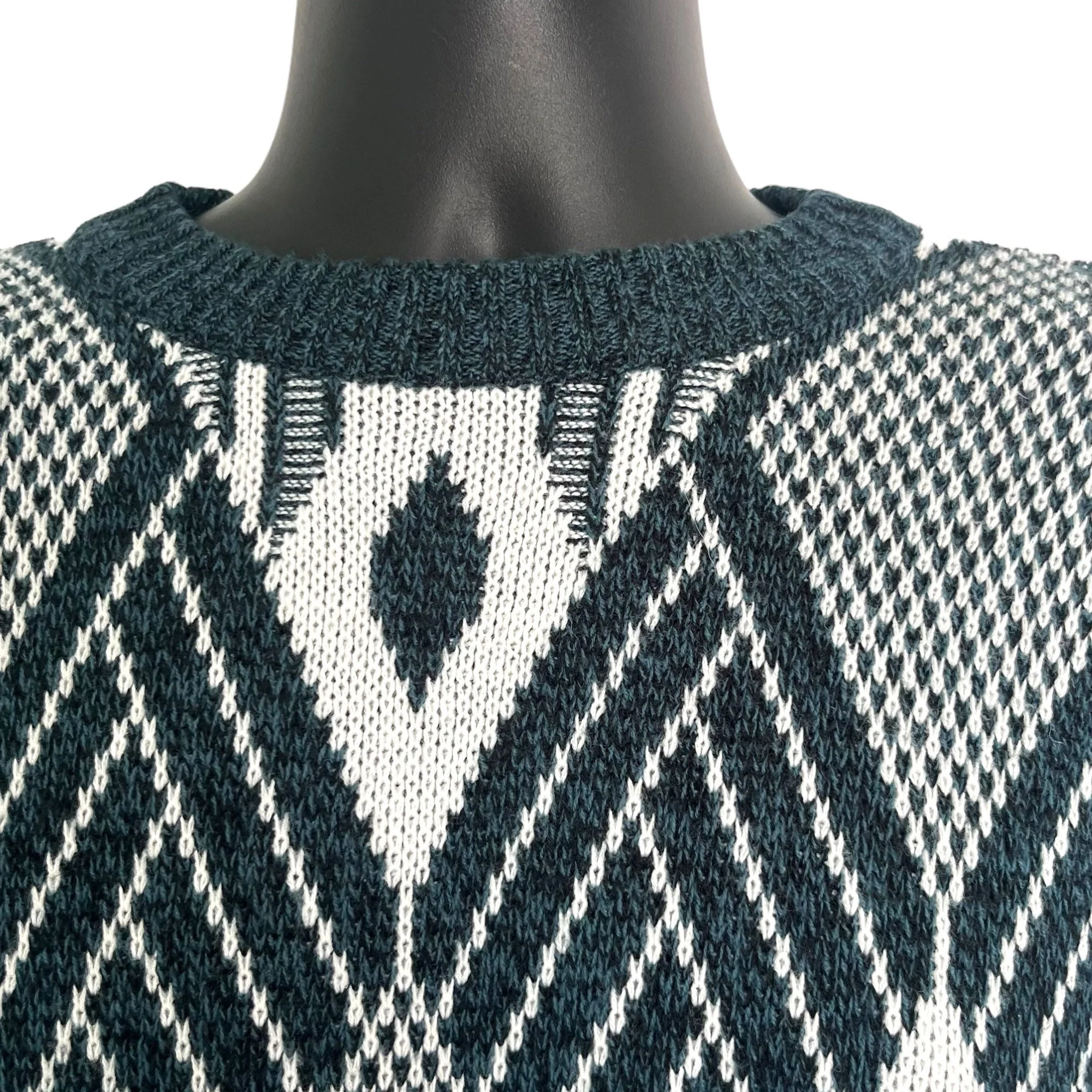 Vintage Teal and White Streetwear Grandpa Sweater 80s 90s Dad Biggie Cosby Grunge Geometric Slouchy Aesthetic by Anchor Blue - Image 2
