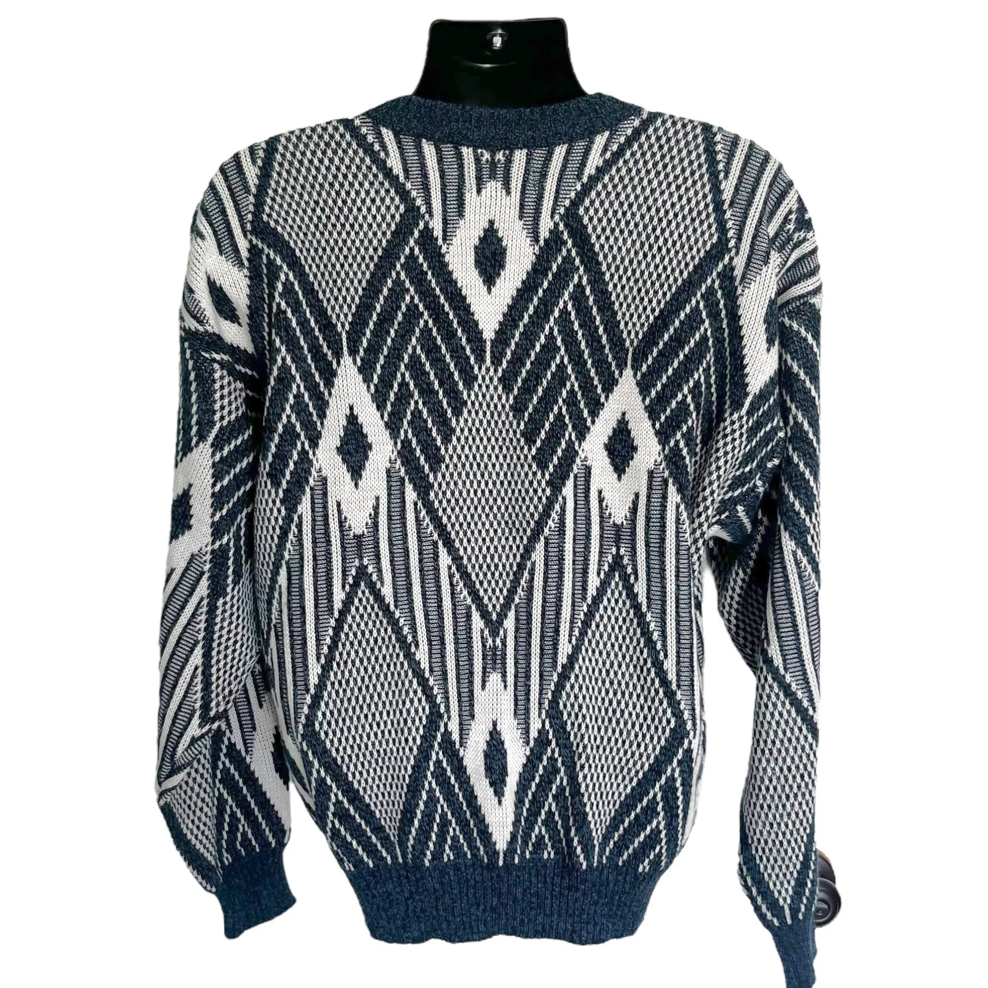 Vintage Teal and White Streetwear Grandpa Sweater 80s 90s Dad Biggie Cosby Grunge Geometric Slouchy Aesthetic by Anchor Blue - Image 4