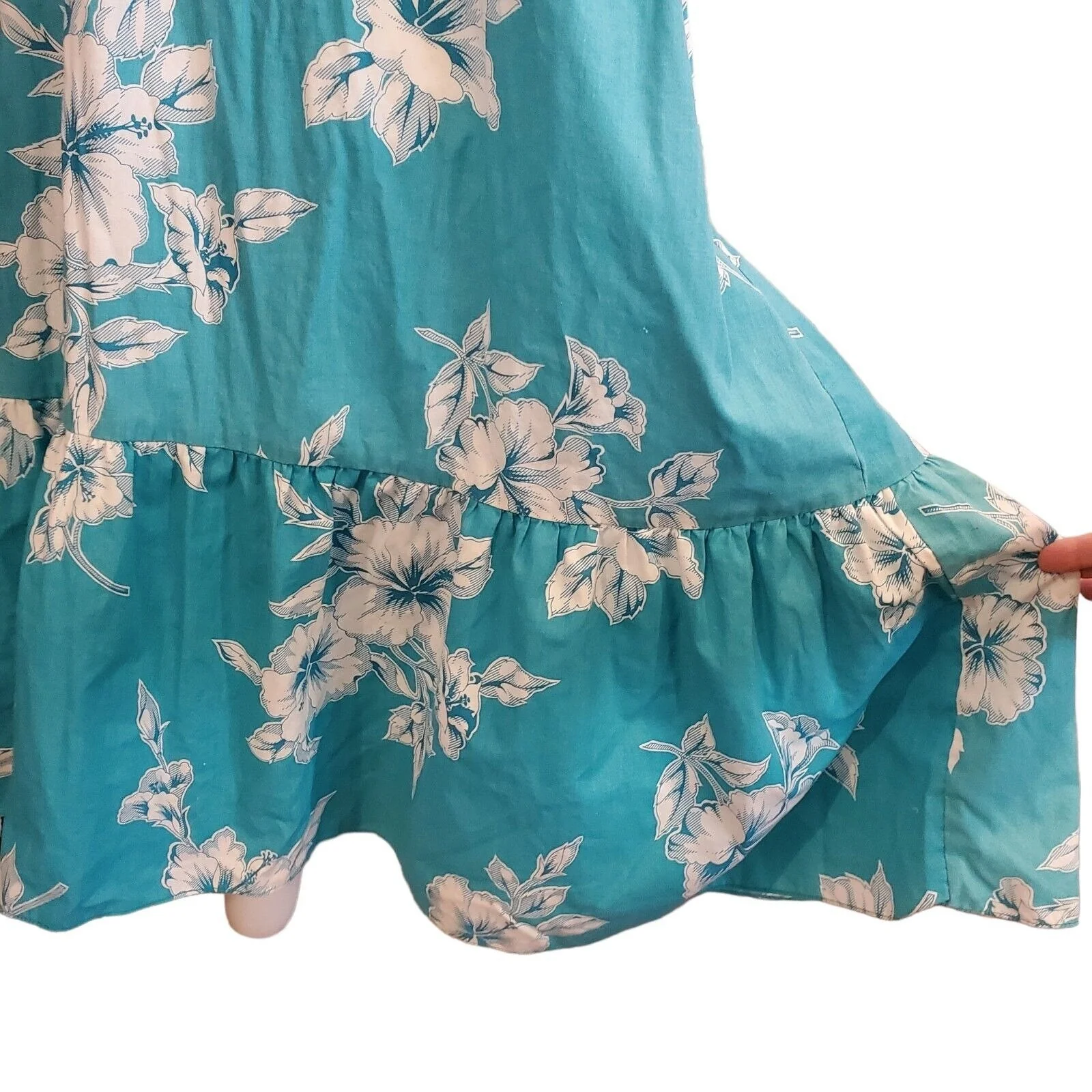Vintage Teal Blue Green Hibiscus Floral Mumu Dress | S by Royal Hawaiian Creations - Image 5
