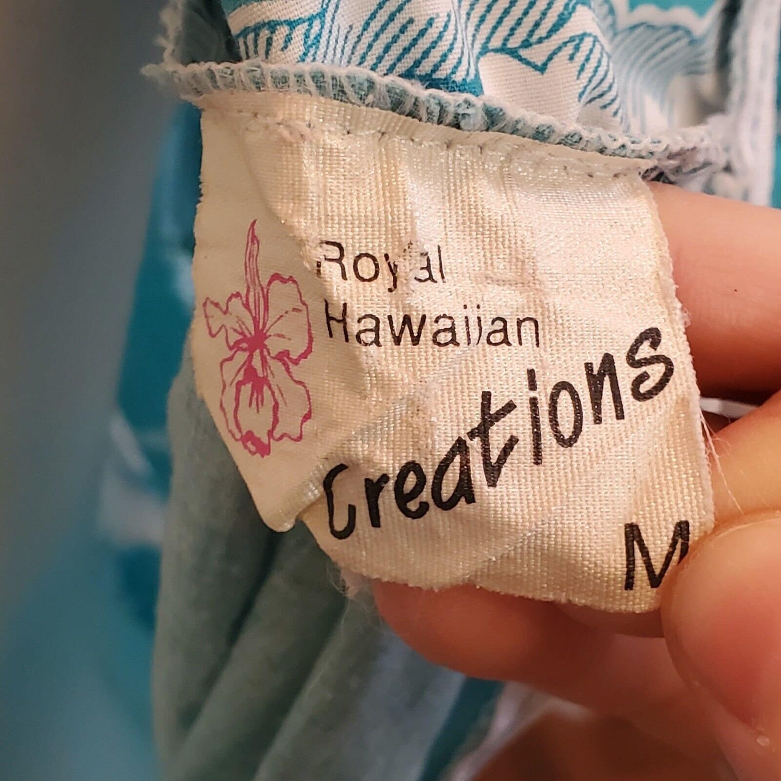 Vintage Teal Blue Green Hibiscus Floral Mumu Dress | S by Royal Hawaiian Creations - Image 7