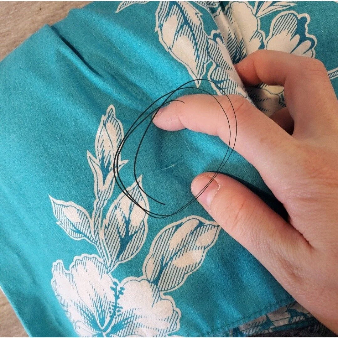 Vintage Teal Blue Green Hibiscus Floral Mumu Dress | S by Royal Hawaiian Creations - Image 9
