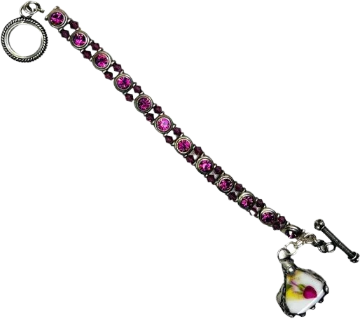 60s/70s Vintage Tennis Bracelet Repurposed with a Broken China Rose Charm Hand Crafted By Handcrafted - Image 3