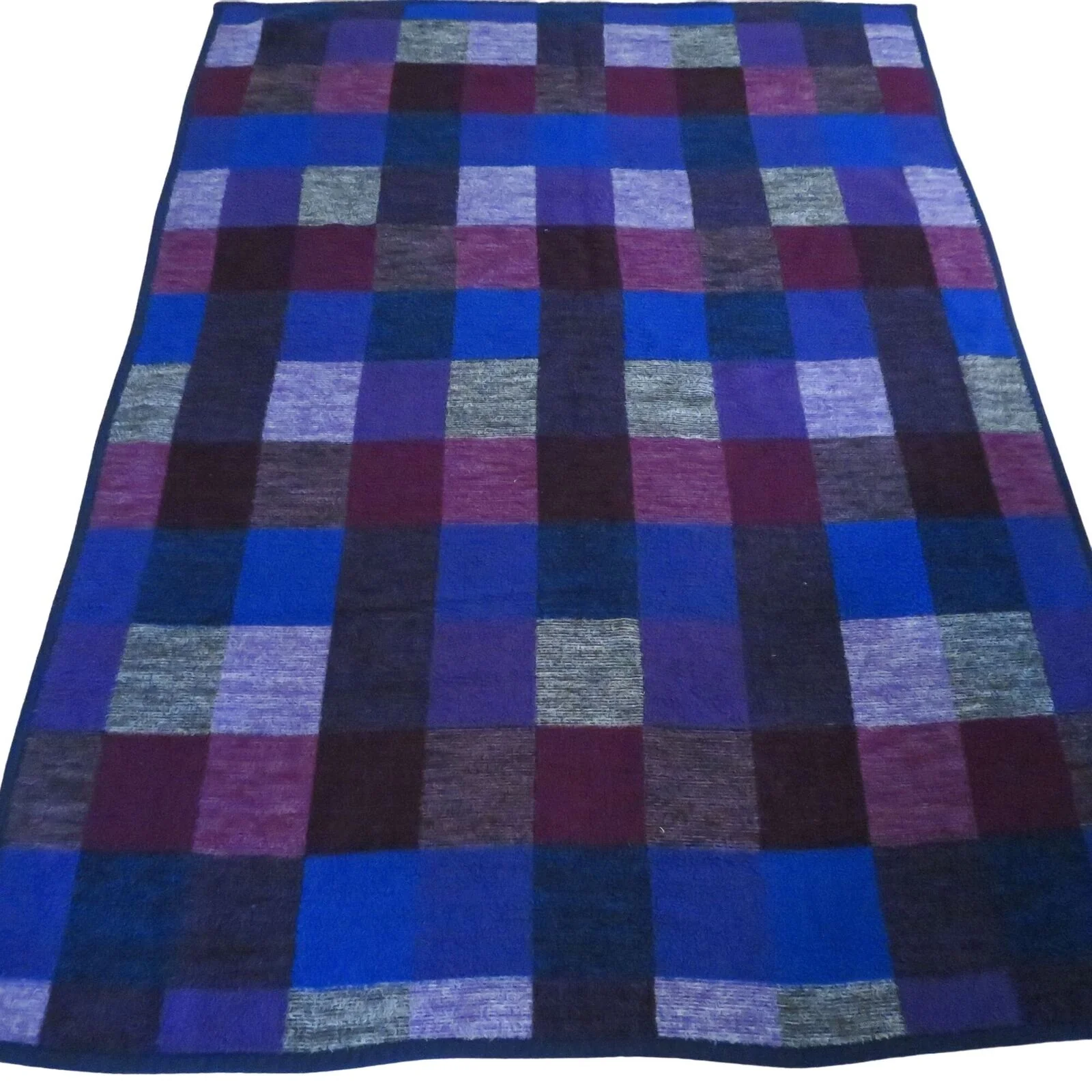 Vintage Throw Blanket Blue Purple Check Reversible Made In Usa by Biederlack - Image 4
