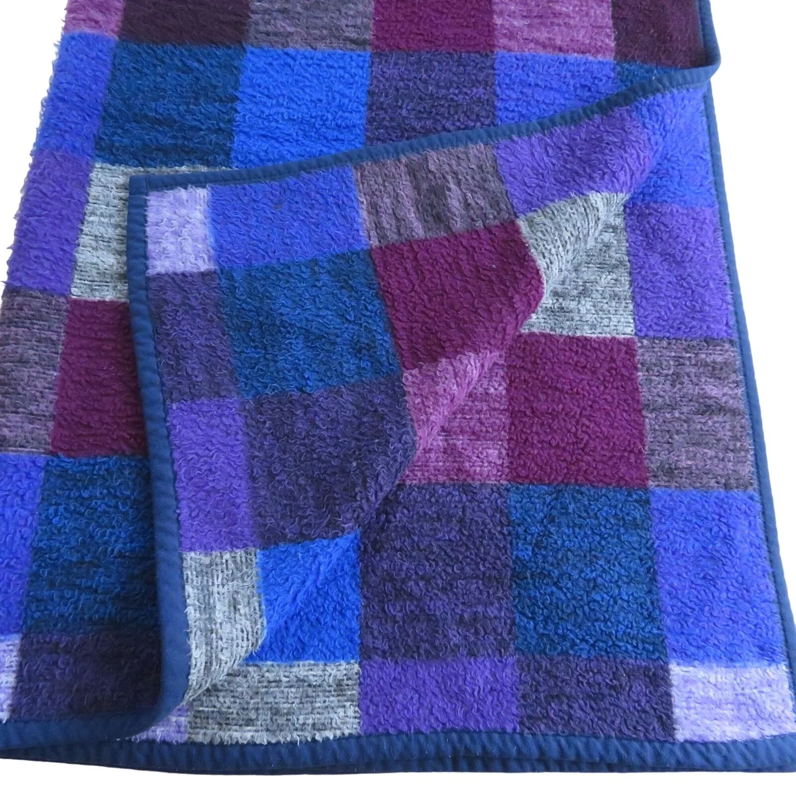 Vintage Throw Blanket Blue Purple Check Reversible Made In Usa by Biederlack - Image 5